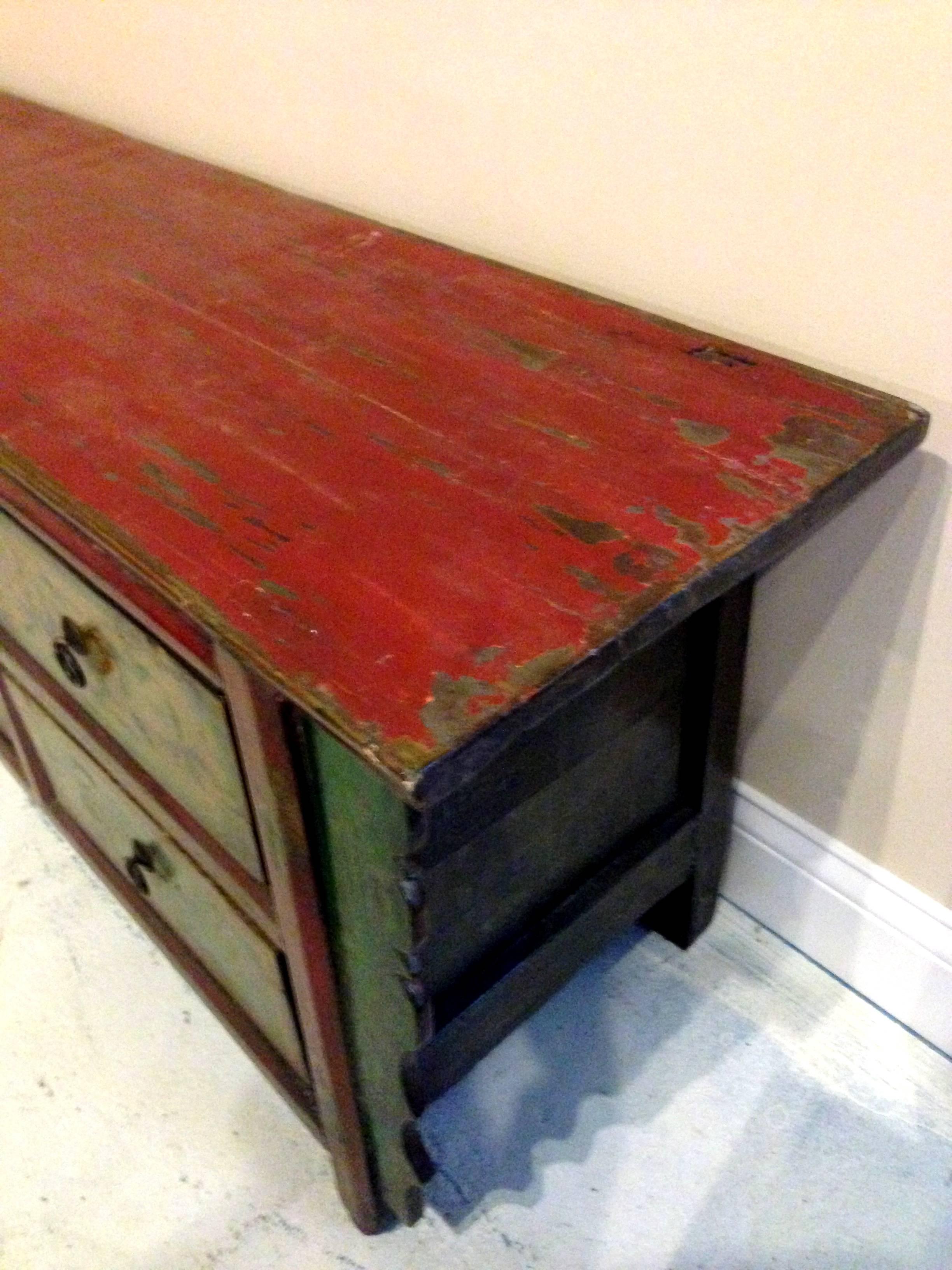 Chinese Antique Tribal Chest, Painted with Cranes and Deer