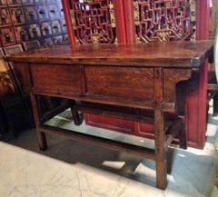 Antico tavolo da fattoria con ante scorrevoli e piano a tavola singola