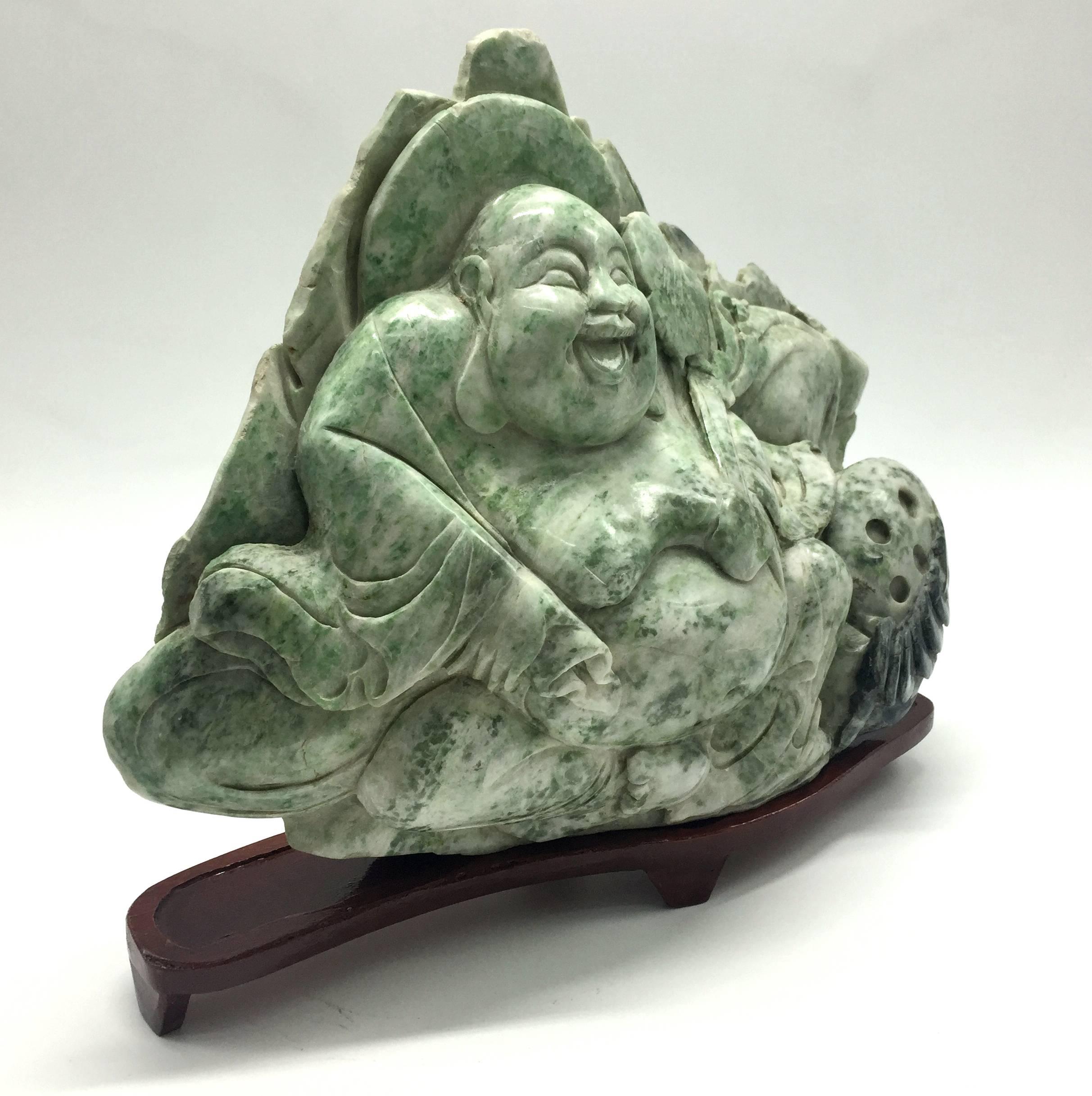 Chinese Large Stone Happy Buddha, 13 lb Du Shan Jade