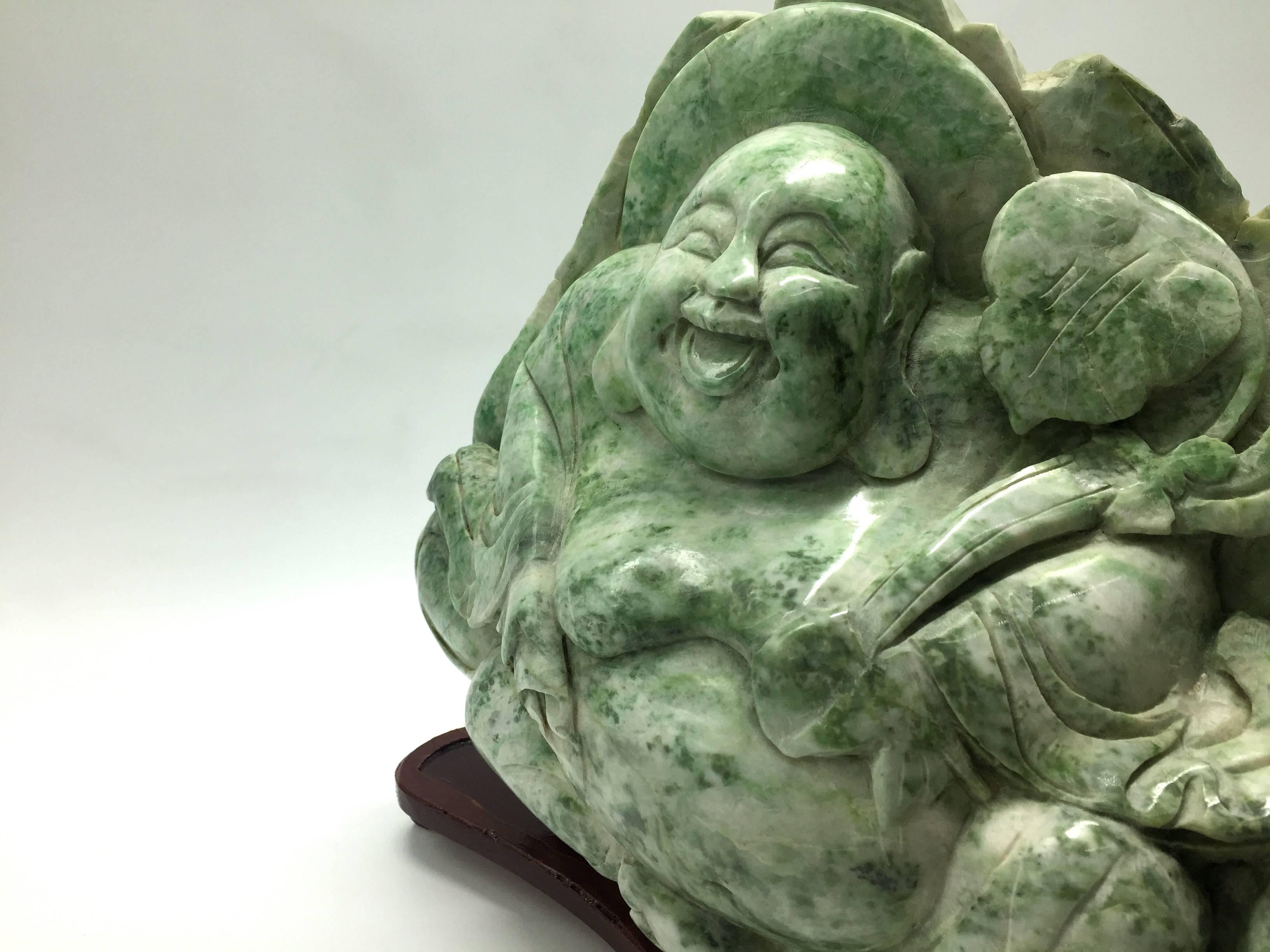 Hand-Carved Large Stone Happy Buddha, 13 lb Du Shan Jade