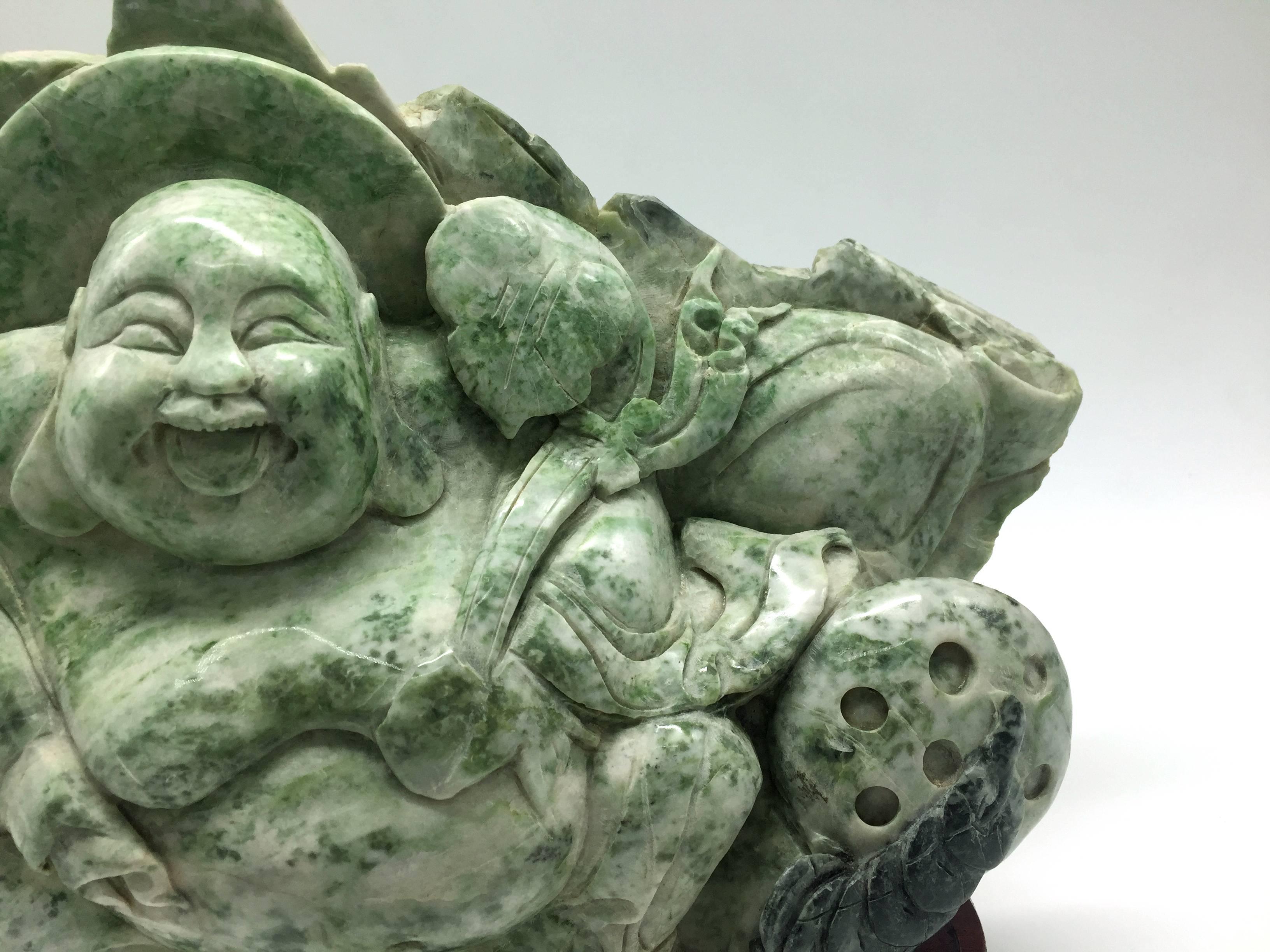 Large Stone Happy Buddha, 13 lb Du Shan Jade In Excellent Condition In Somis, CA