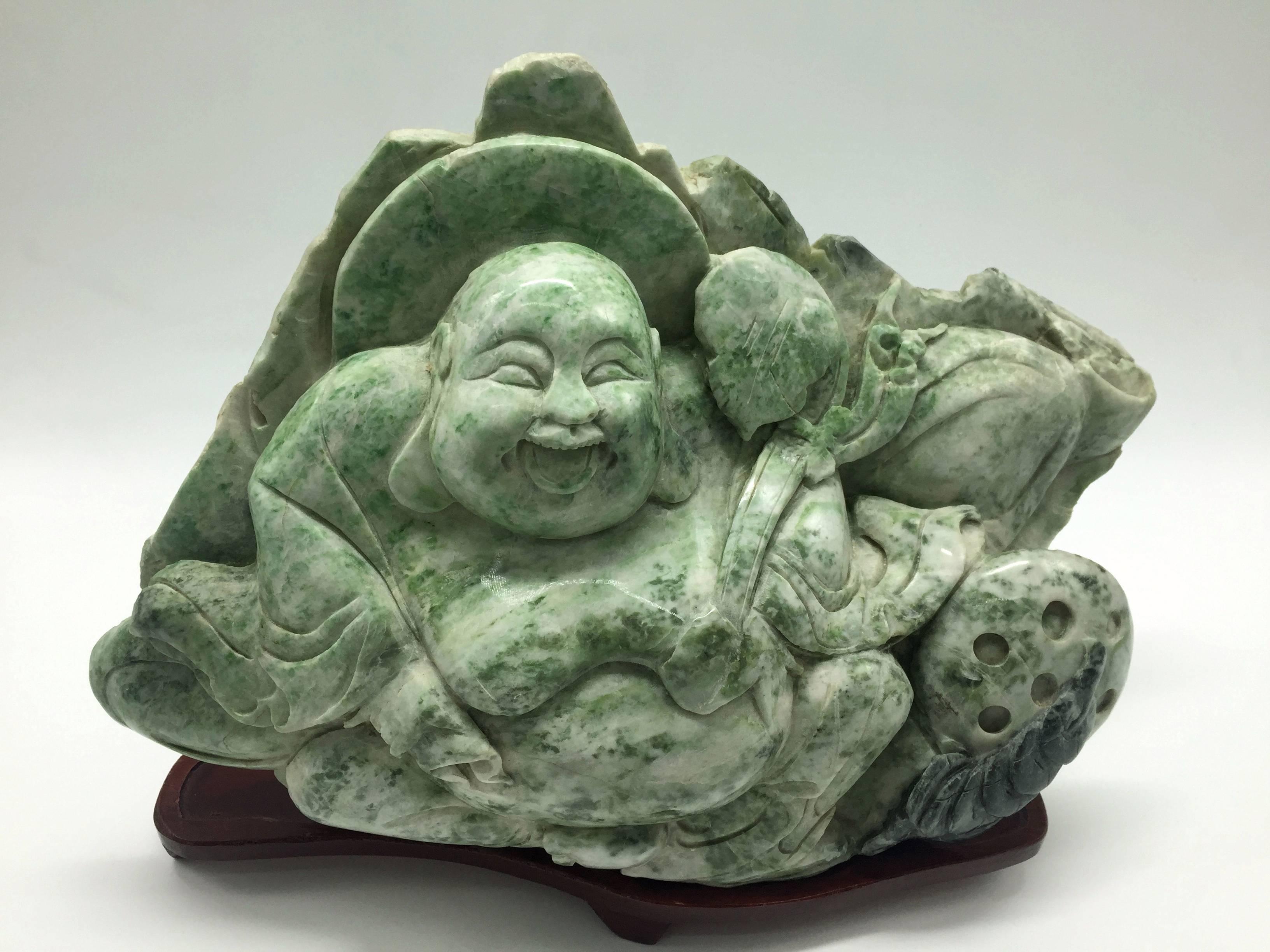 Contemporary Large Stone Happy Buddha, 13 lb Du Shan Jade