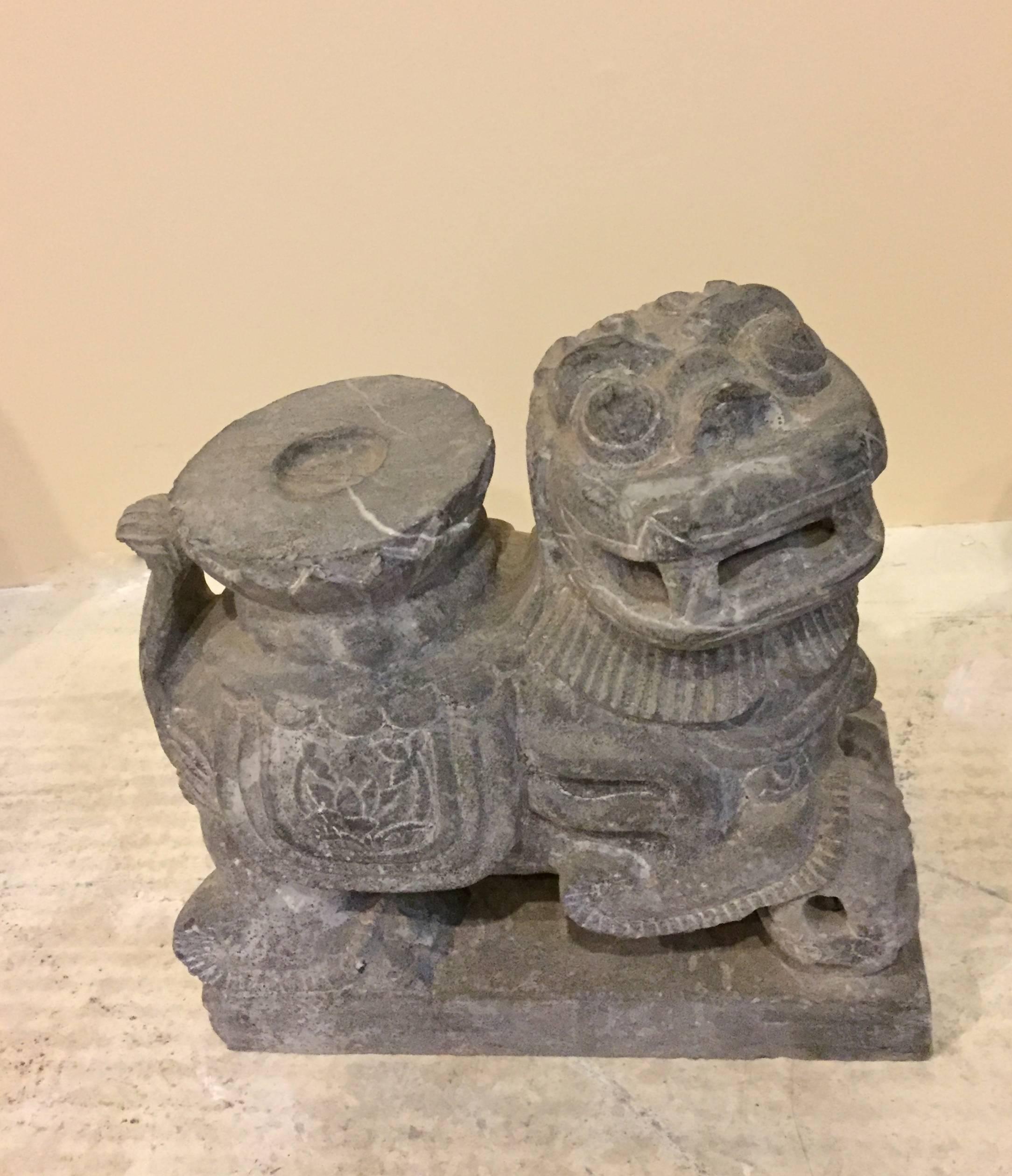Pair of Stone Foo Dogs Candle Holder Garden Statues For Sale 1