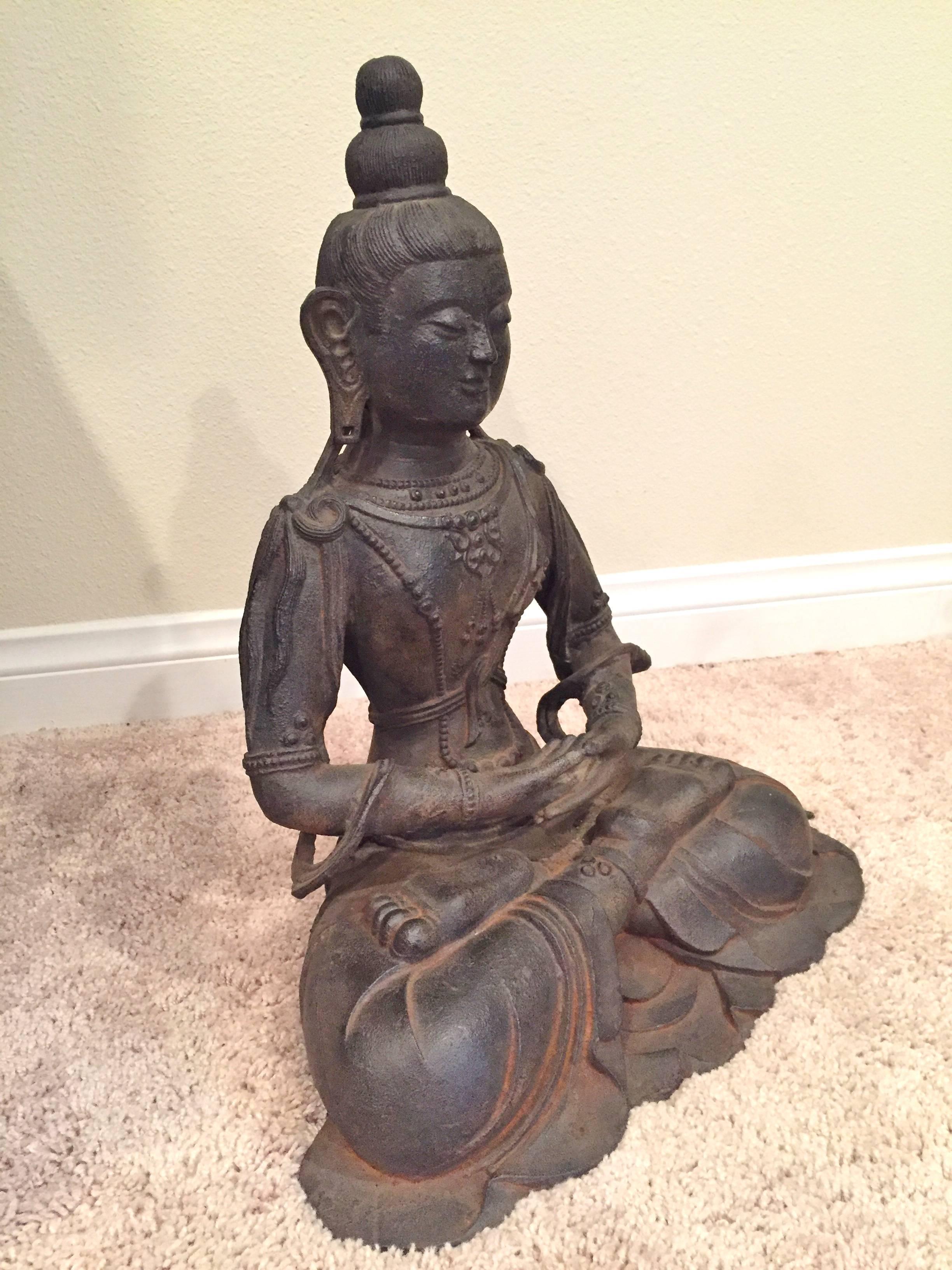 Large Iron Buddha Statue In Good Condition In Somis, CA