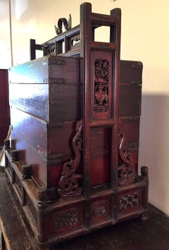 19th Century Carved Chinese Wedding Basket Three-Tier
