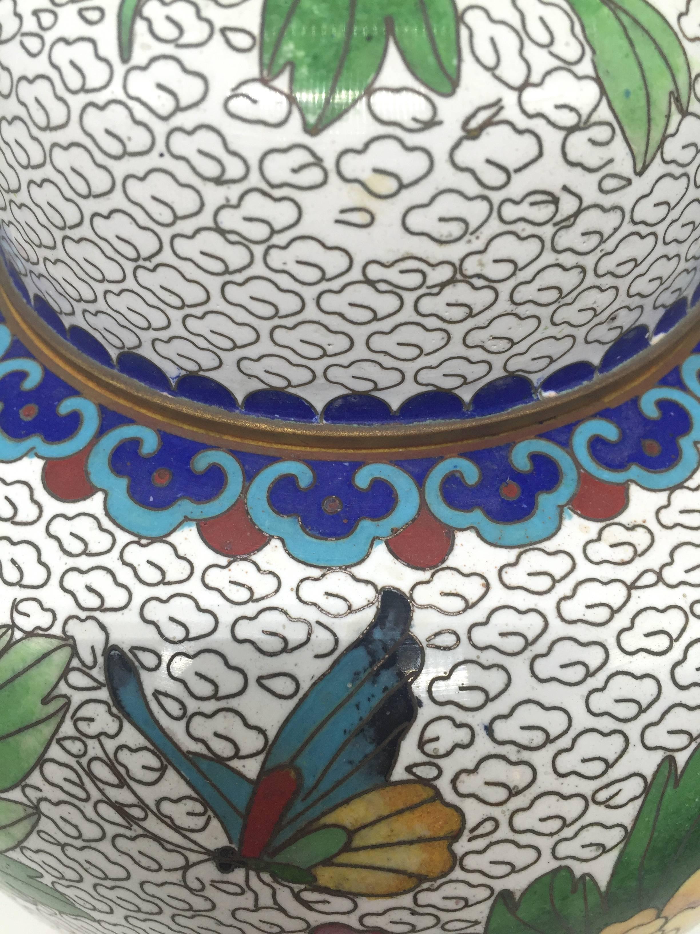Metal Pair of Cloisonné Ginger Jars, White, Extra Large