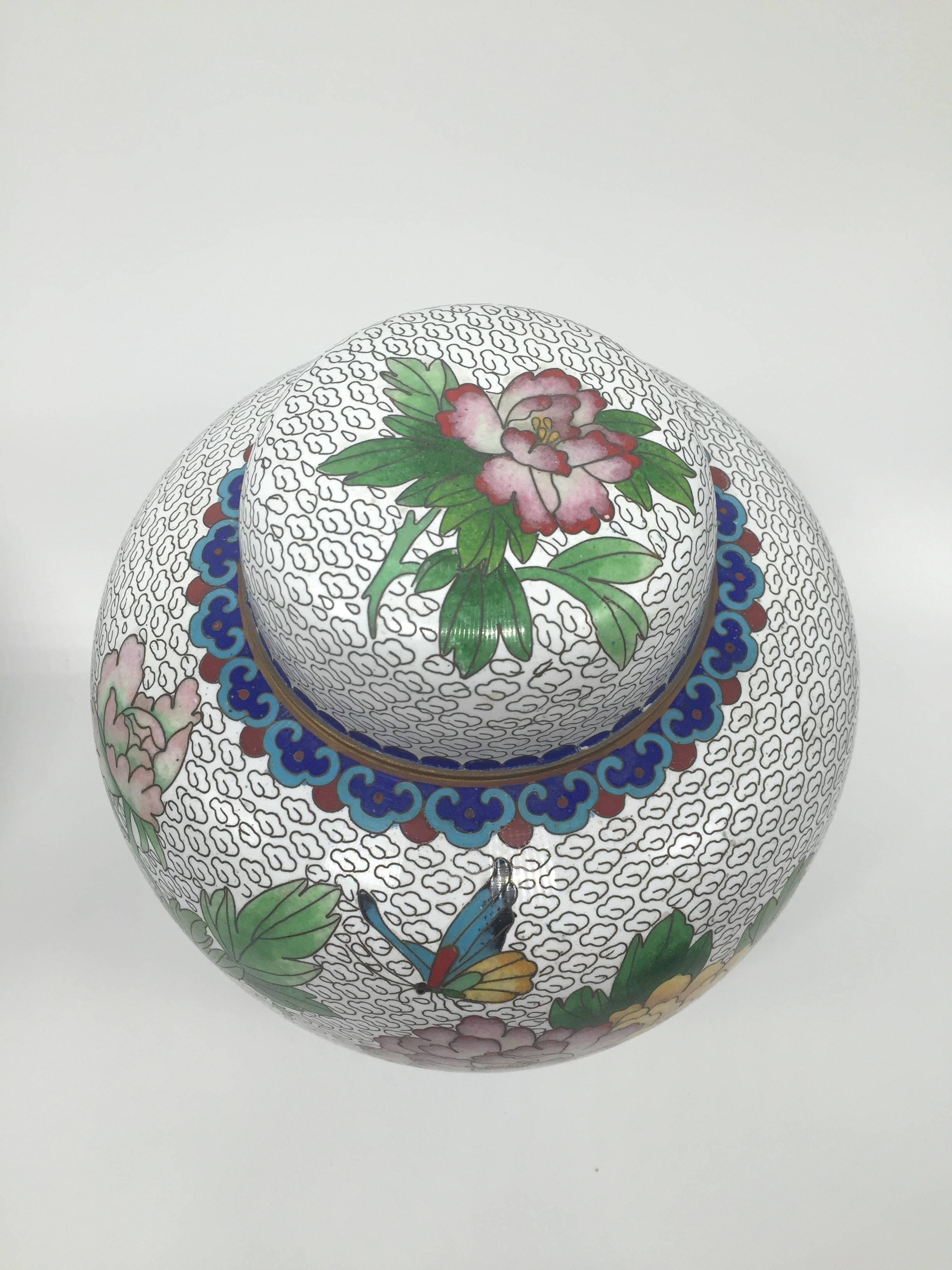 20th Century Pair of Cloisonné Ginger Jars, White, Extra Large