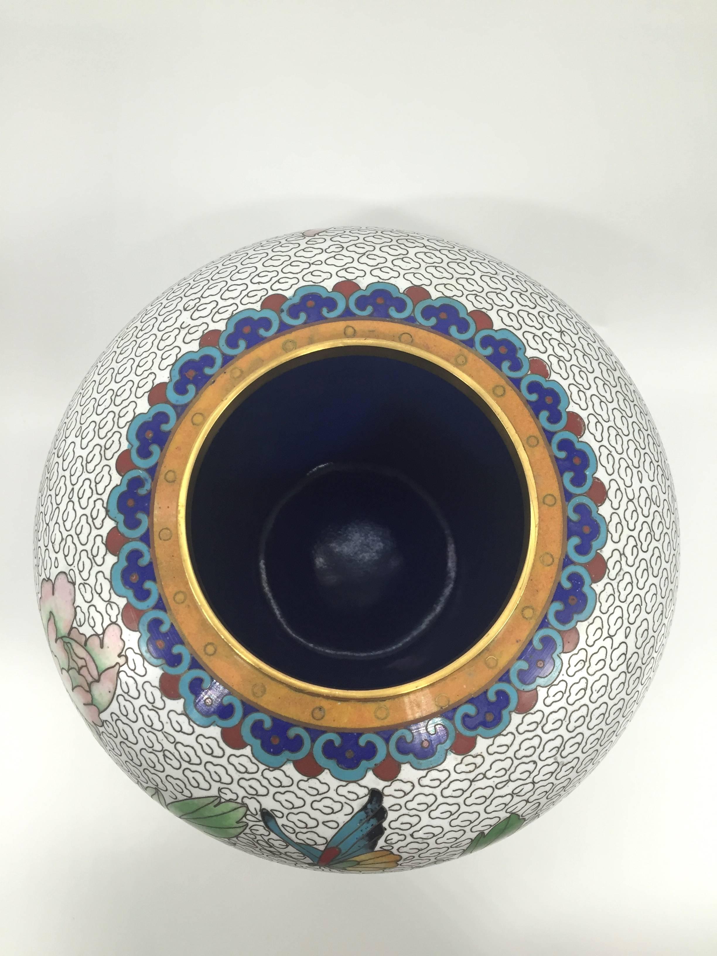 Chinese Pair of Cloisonné Ginger Jars, White, Extra Large