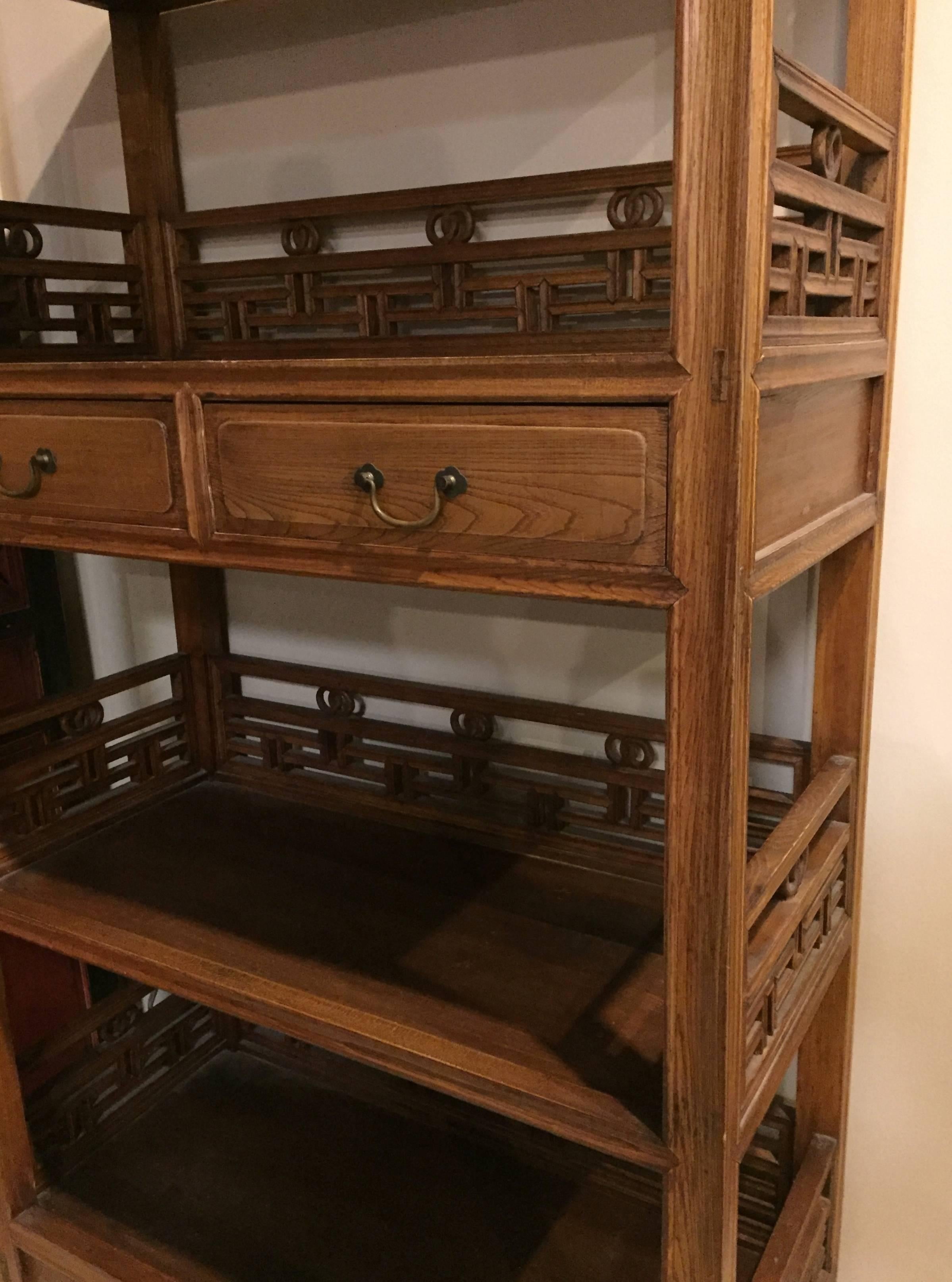 Joinery Pair of Asian Bookcase with Lattice Work
