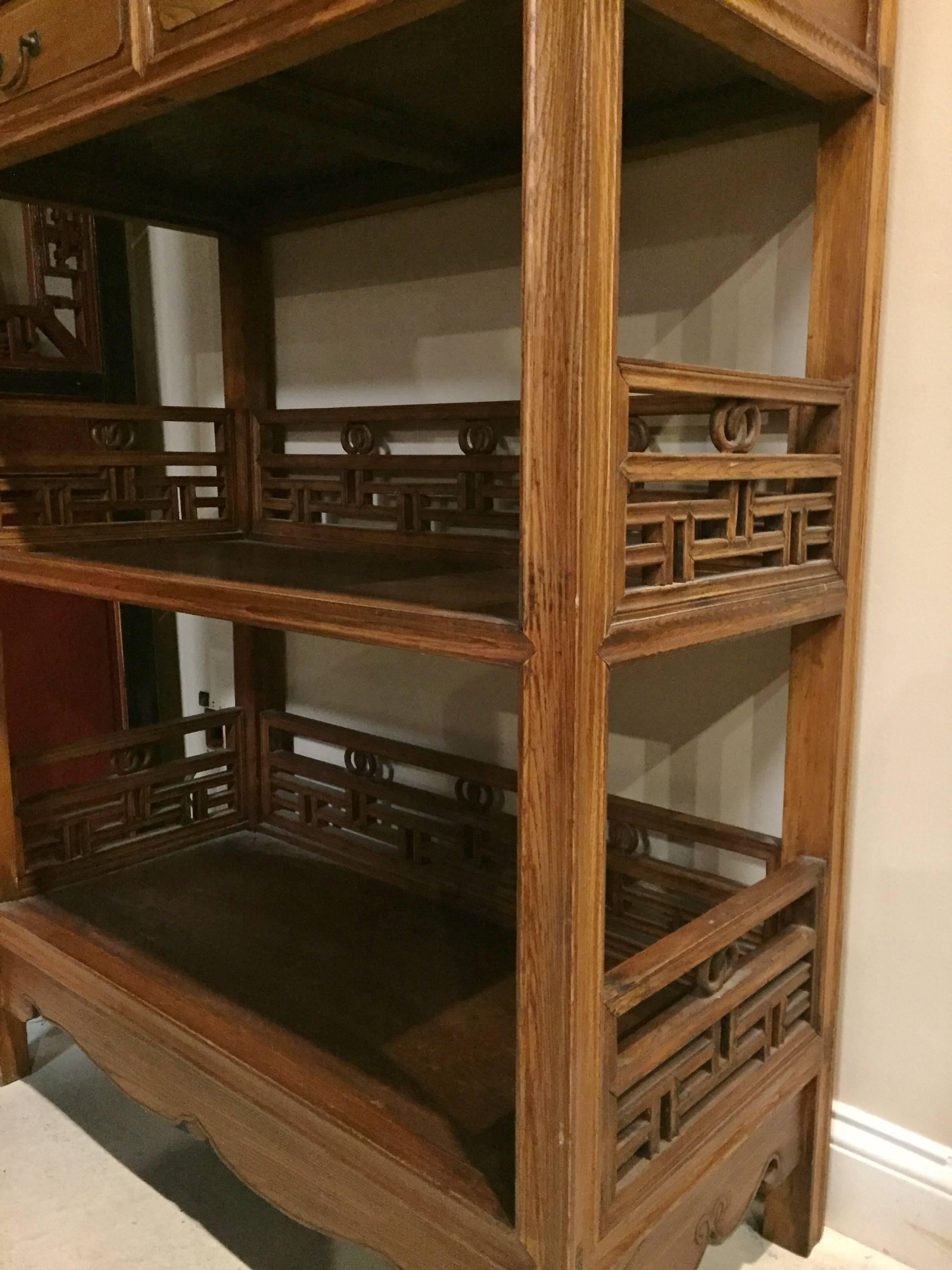 Pair of Asian Bookcase with Lattice Work In Good Condition In Somis, CA