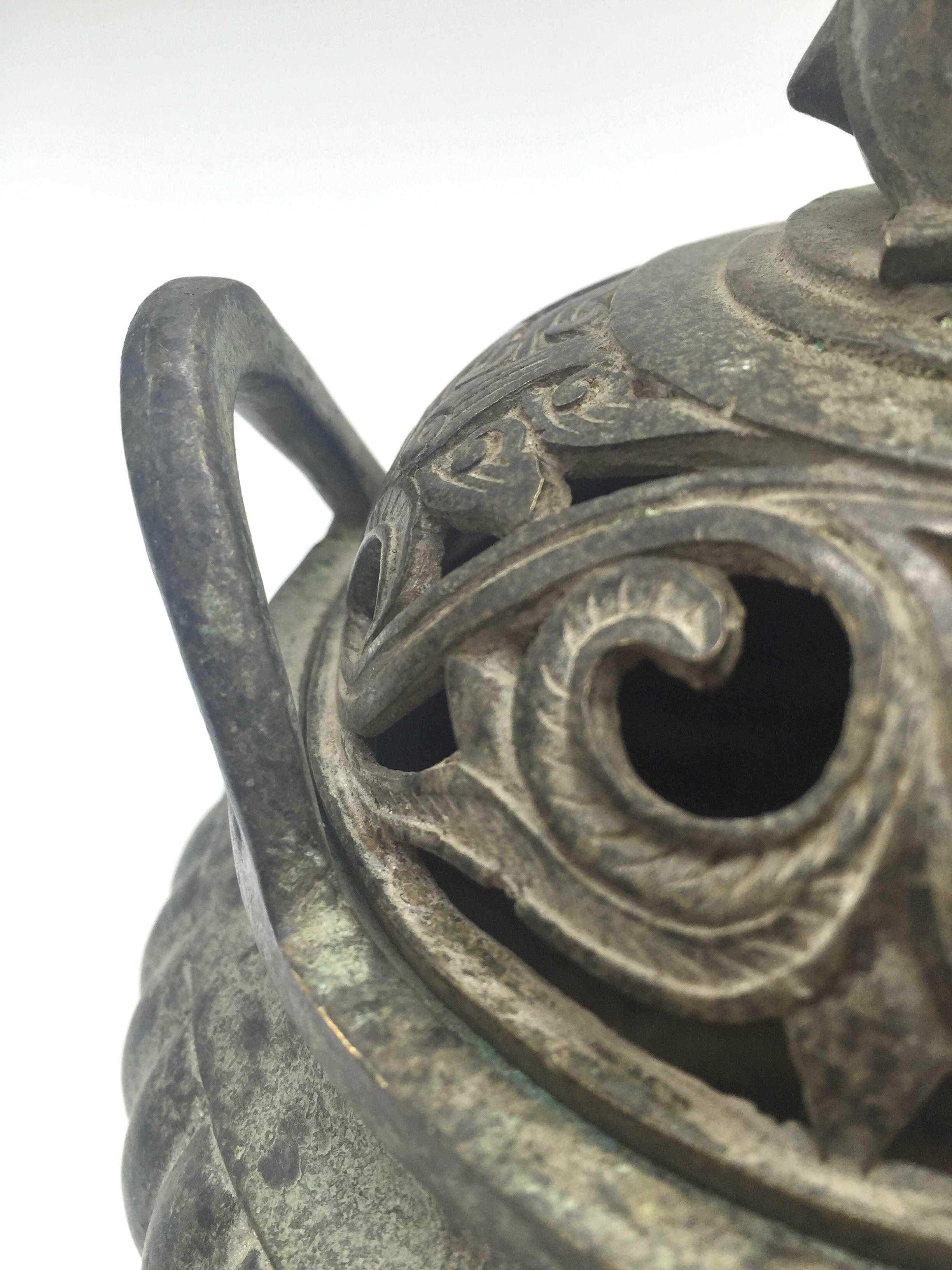 20th Century Ming Style Bronze Incense Burner with Dragon Finial