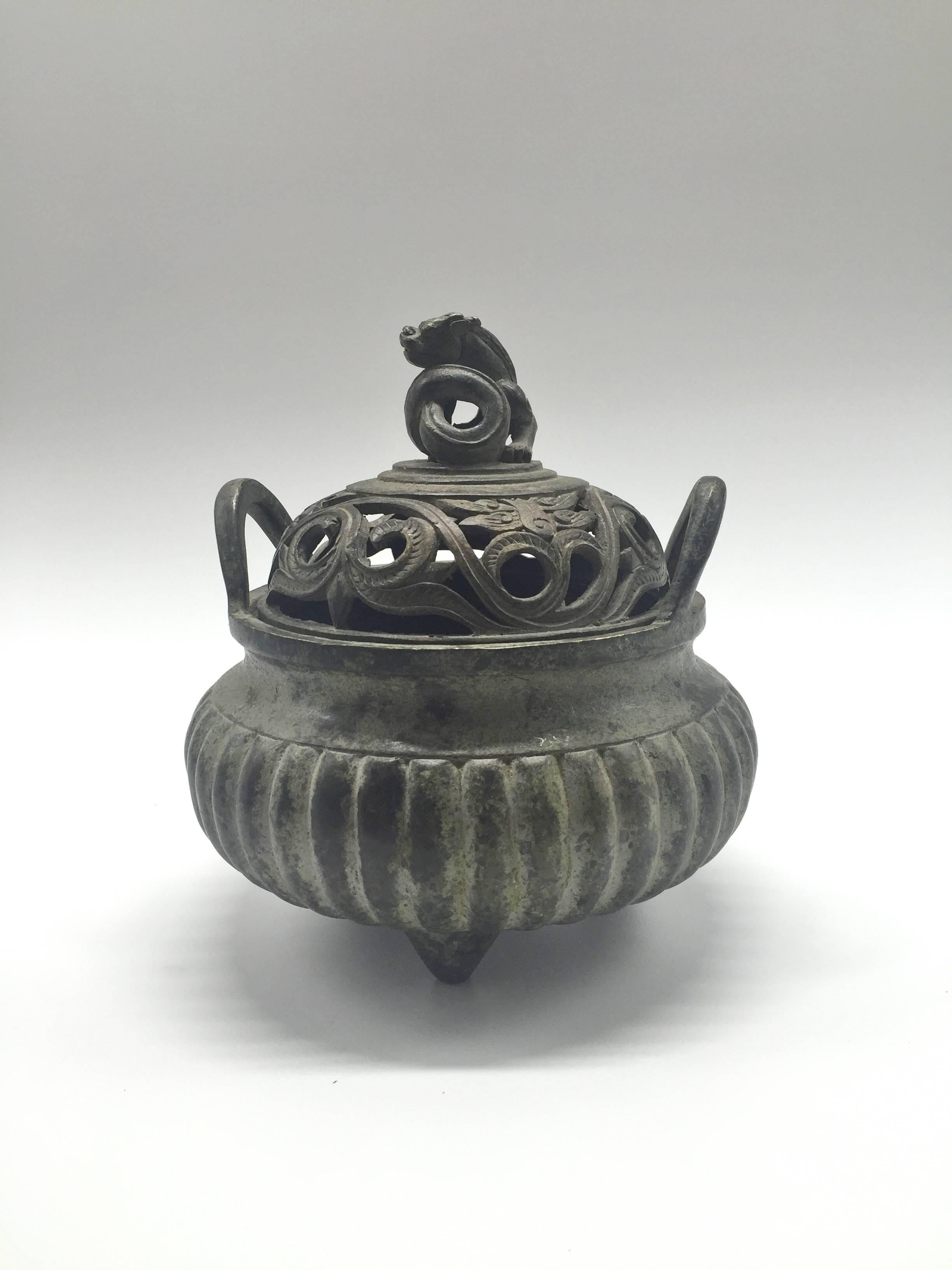 Ming Style Bronze Incense Burner with Dragon Finial 5