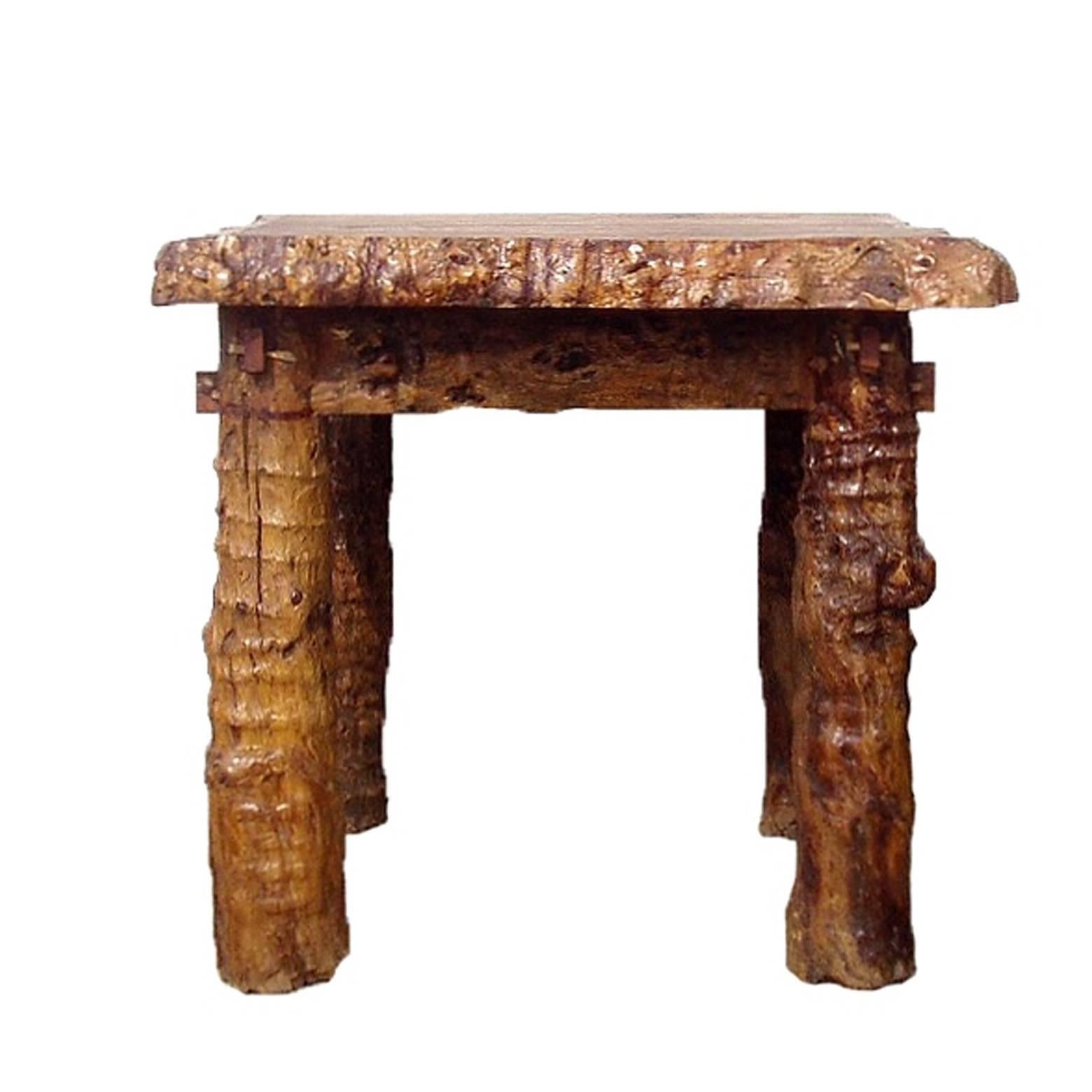 Rustic Log Country Table with Stools, Burl Jujube Solid Wood Table Set of Four 1
