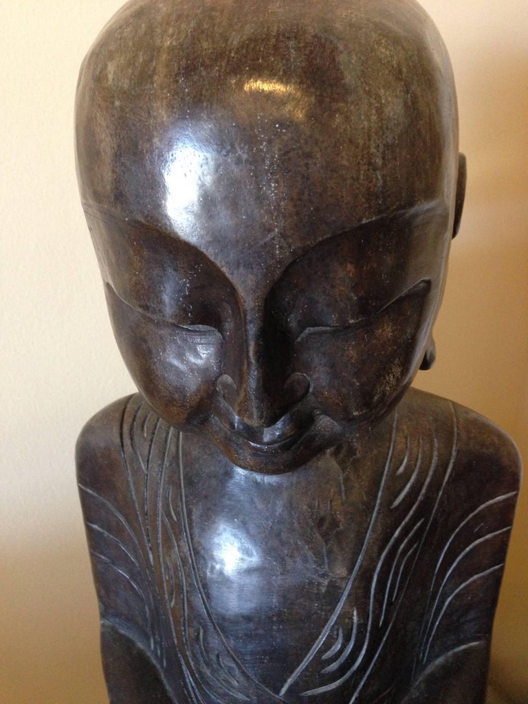 Pair of Tang Style Stone Monk Statues, Large Zen Garden Statues For