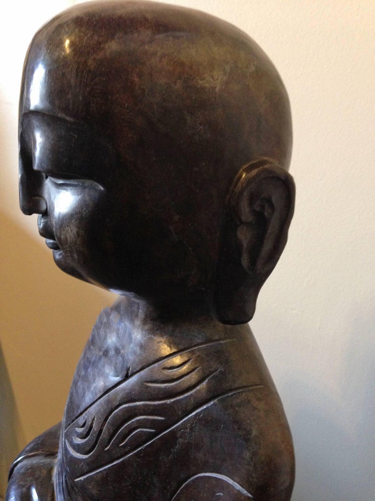 Pair of Tang Style Stone Monk Statues, Large Zen Garden Statues For