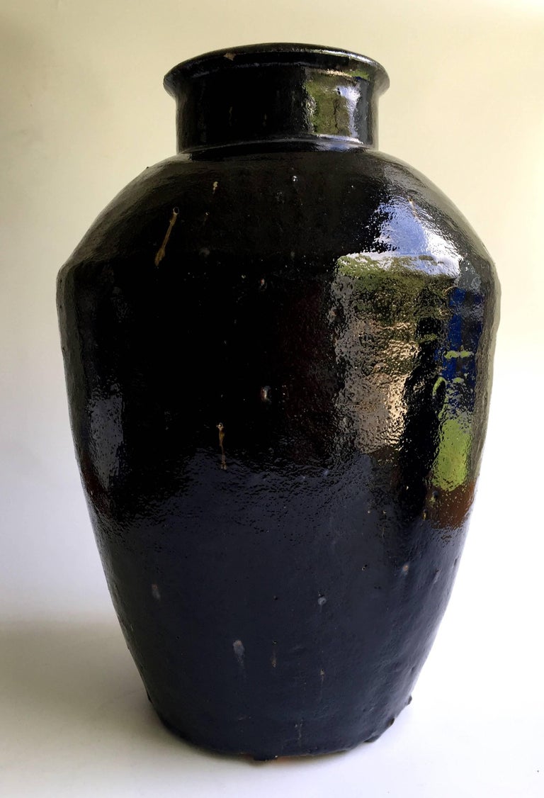 Black Glazed Jars, Two Chinese Antique Vinegar Jars, Handmade Pottery at 1stDibs china black