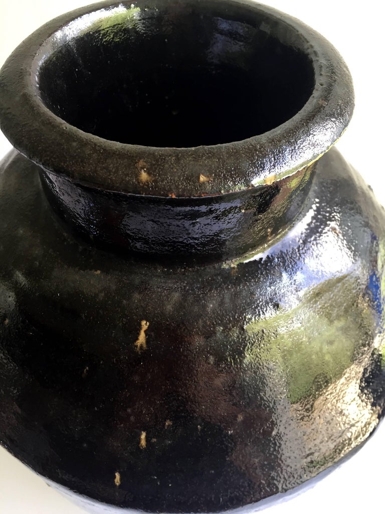 Black Glazed Jars, Two Chinese Antique Vinegar Jars, Handmade Pottery at 1stDibs