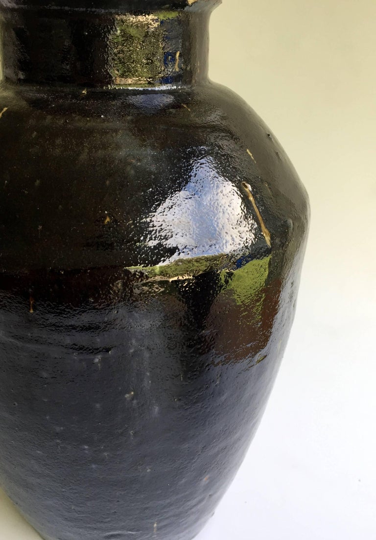Black Glazed Jars, Two Chinese Antique Vinegar Jars, Handmade Pottery at 1stdibs