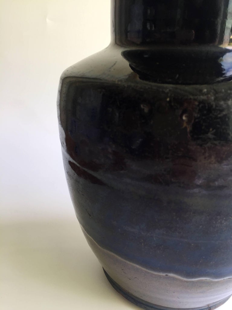 Black Glazed Jars, Two Chinese Antique Vinegar Jars, Handmade Pottery at 1stDibs