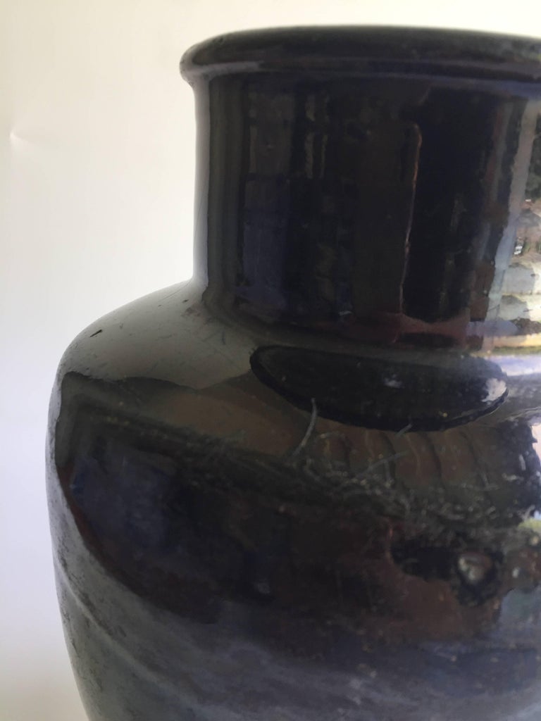 Black Glazed Jars, Two Chinese Antique Vinegar Jars, Handmade Pottery at 1stDibs