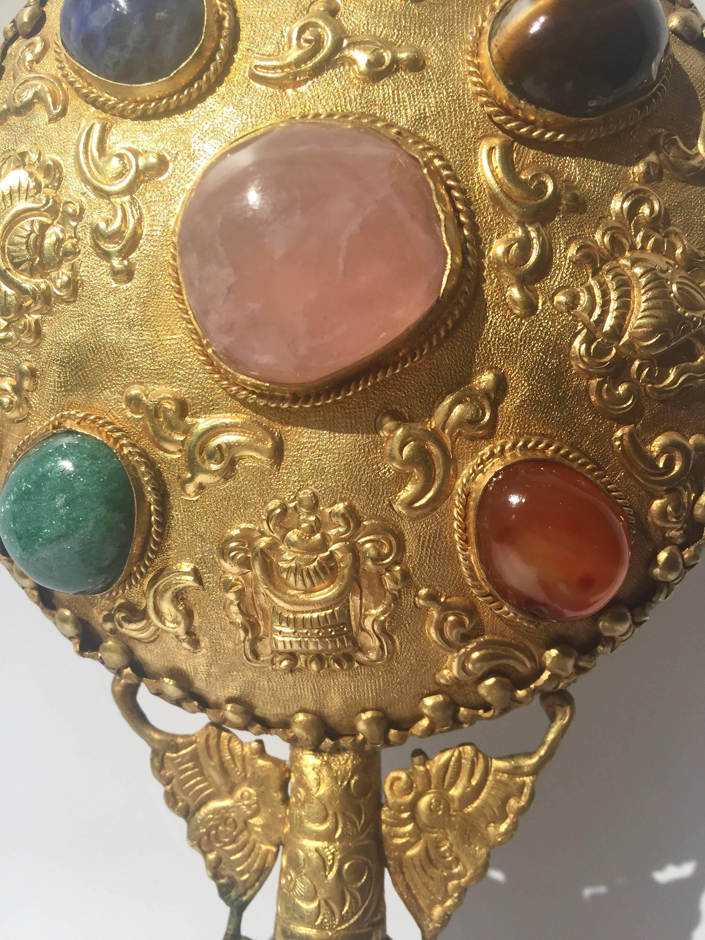 20th Century Hand Held Mirror with Gemstones