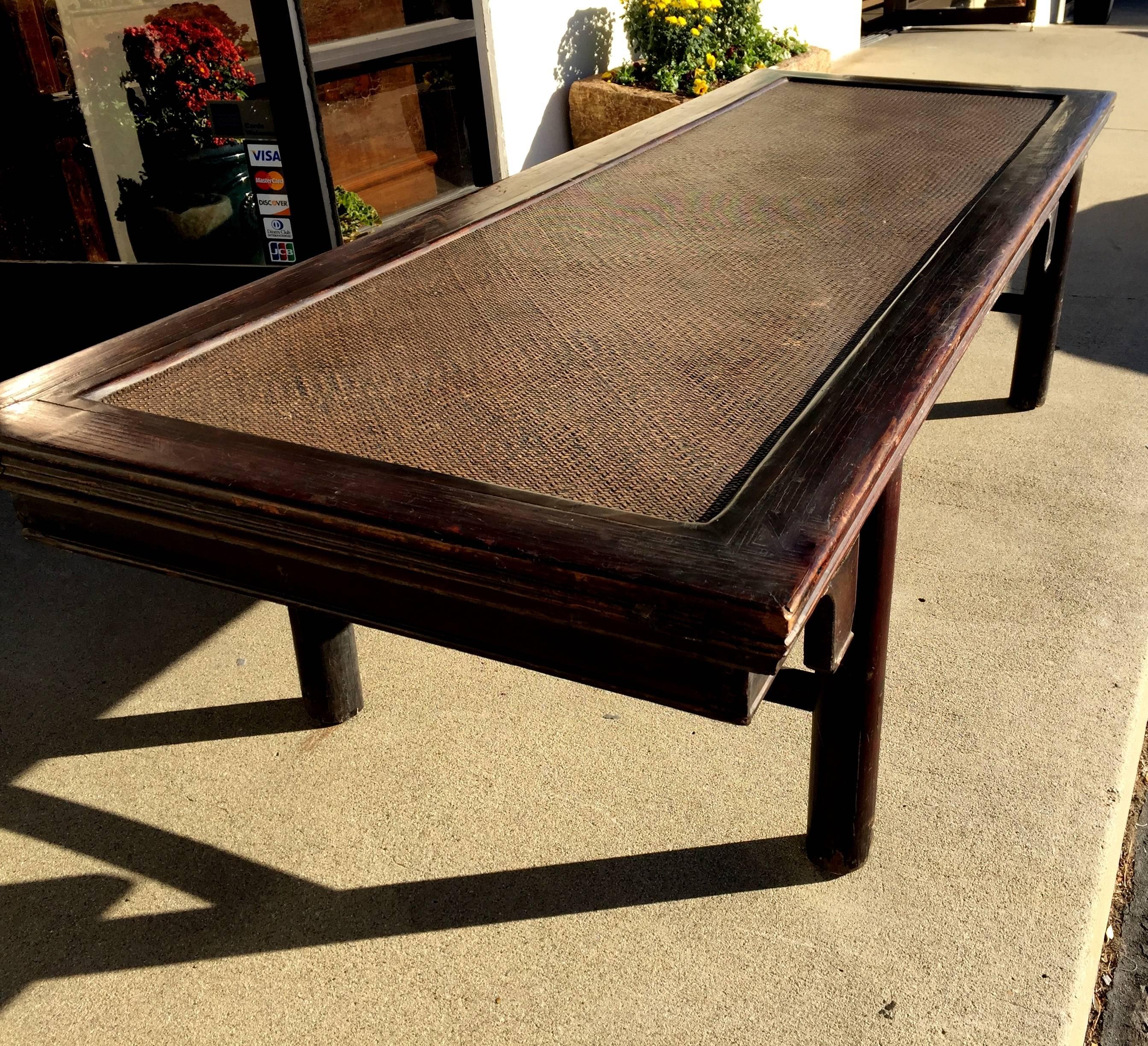 Joinery Ming Style Wide Bench, Large Coffee Table with Rattan Top