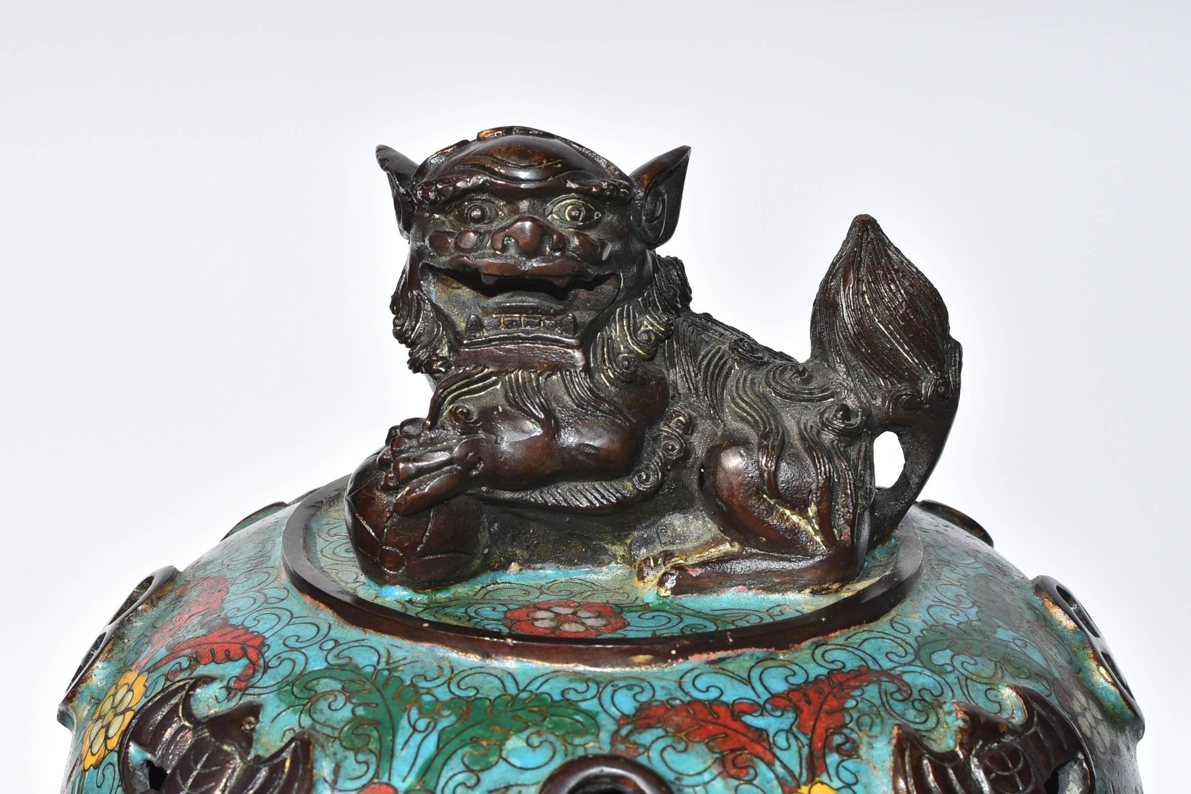 Chinese Huge Cloisonné Incense Burner with Dragon and Foo Dog