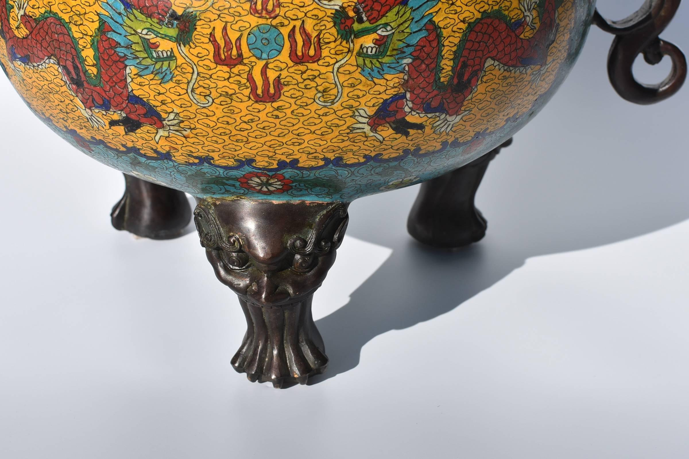 Cloissoné Huge Cloisonné Incense Burner with Dragon and Foo Dog