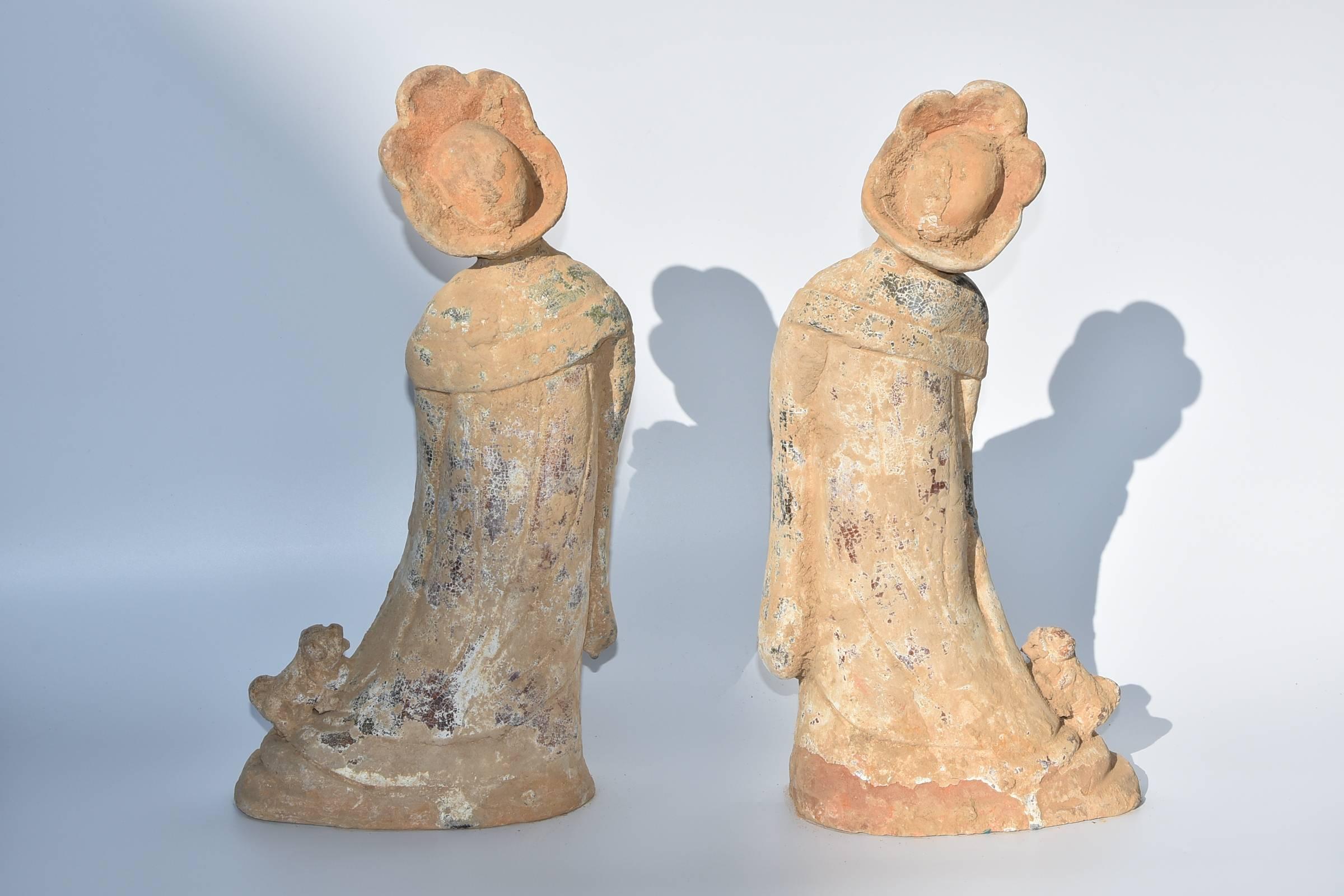 Pair of Tang Dynasty Style Terracotta Court Ladies 3