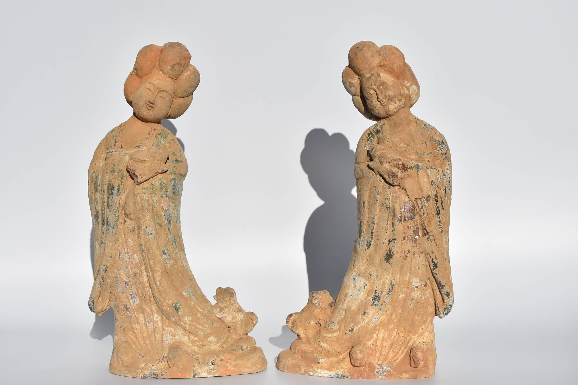 Pair of Tang Dynasty Style Terracotta Court Ladies 1