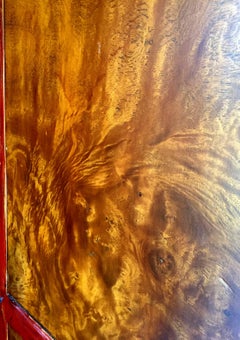 Large Burlwood Armoire, Red and Gold Burl Wood Cabinet