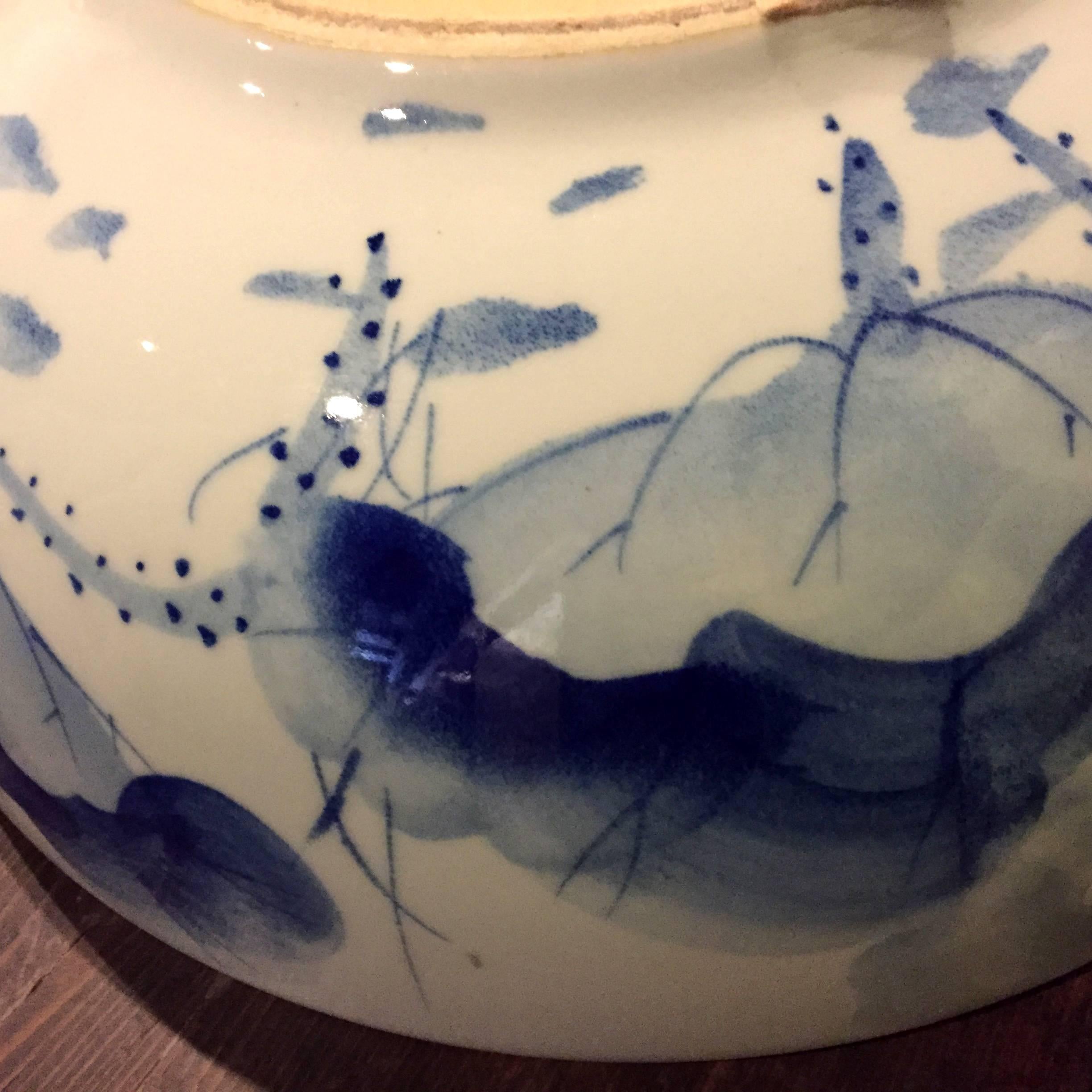 Pair of Blue and White Ceramic Sinks, Hand-Painted In Excellent Condition In Somis, CA