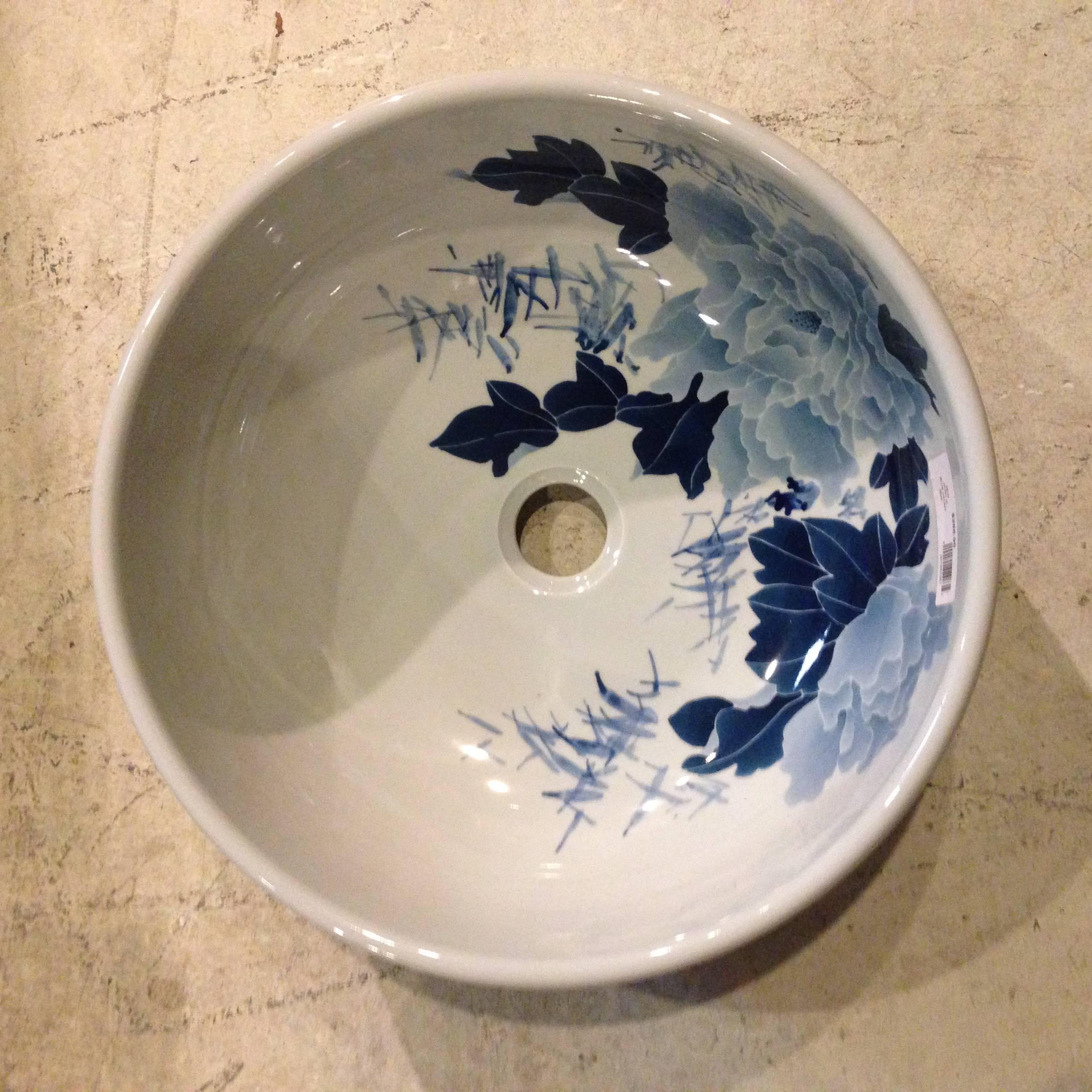 Chinese Pair of Blue and White Ceramic Sinks, Hand-Painted