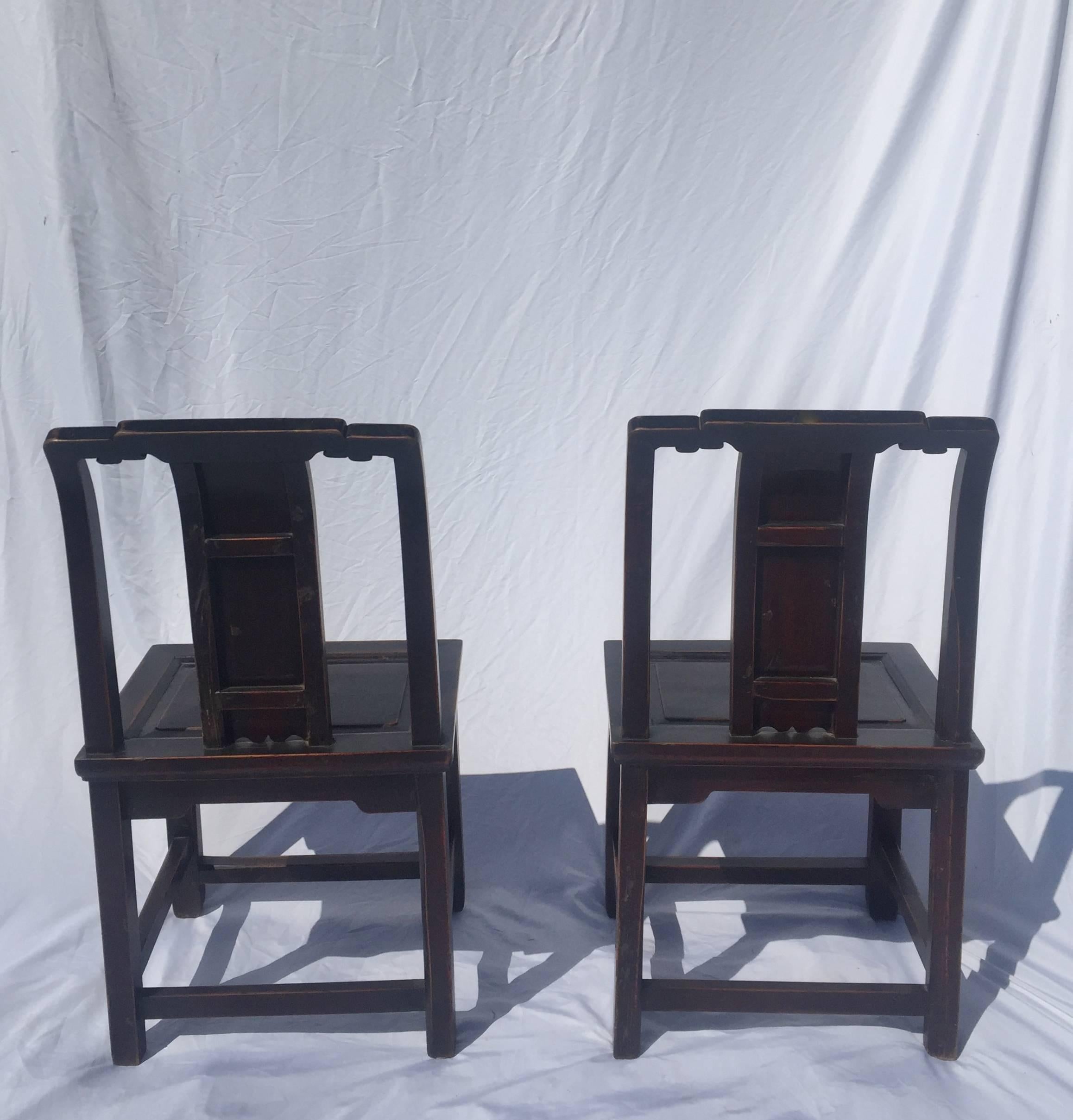 Pair of Chinese Antique Chairs with Longevity Motif In Good Condition In Somis, CA