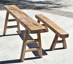 Antique Rustic Country Benches, Set of 2