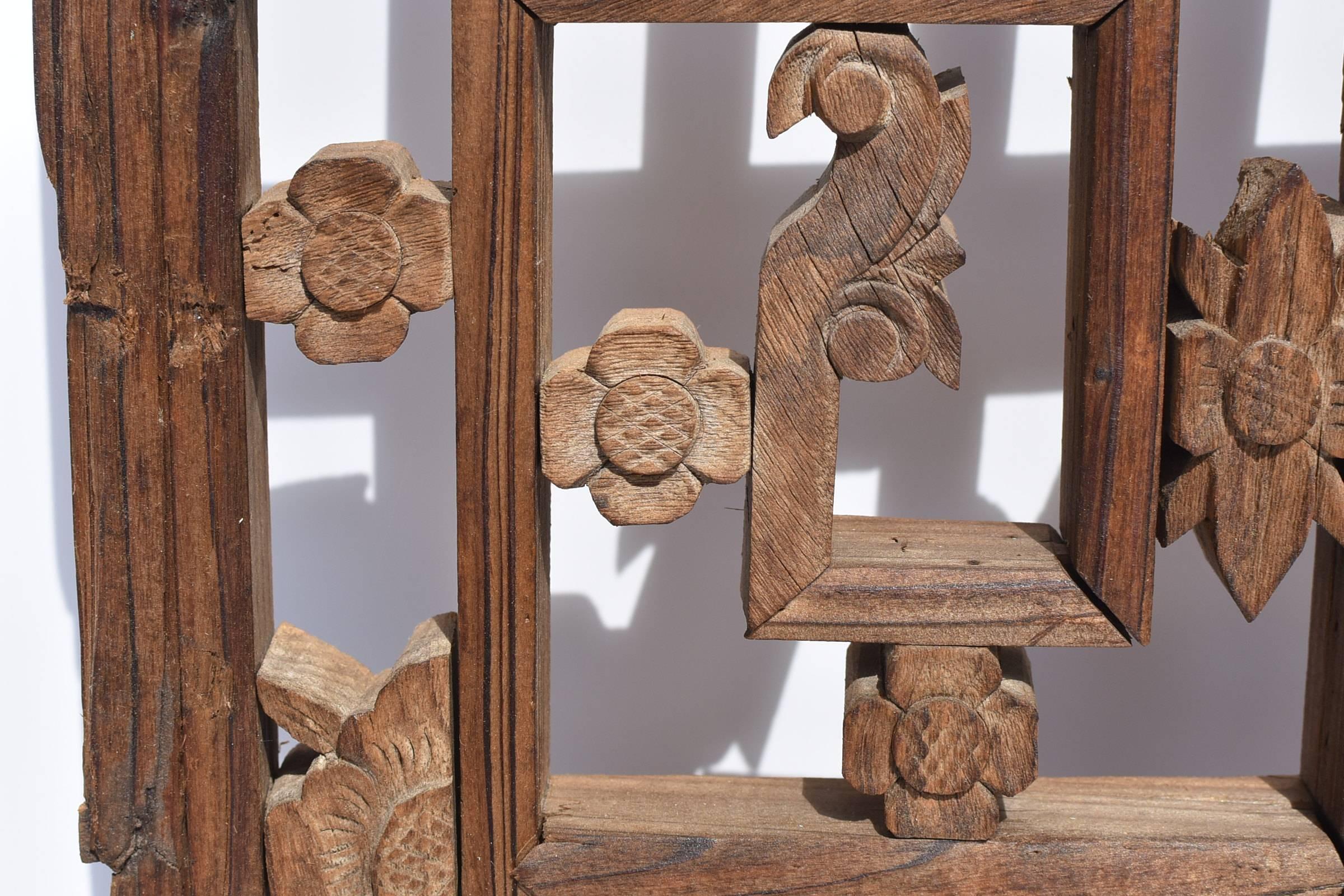 Hand-Carved Antique Chinese Screen, Floral and Scroll Pattern