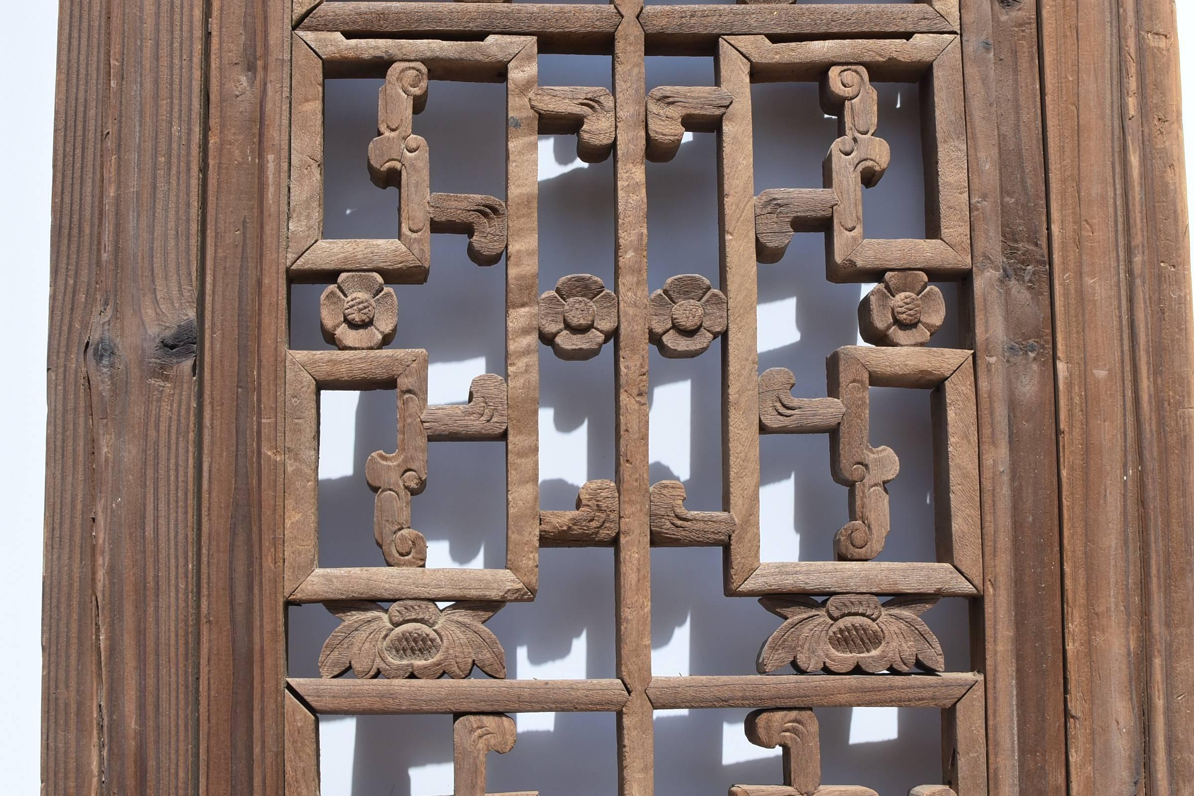 Hand-Carved Chinese Antique Screen Panel with Dragon Scrolls and Peonies