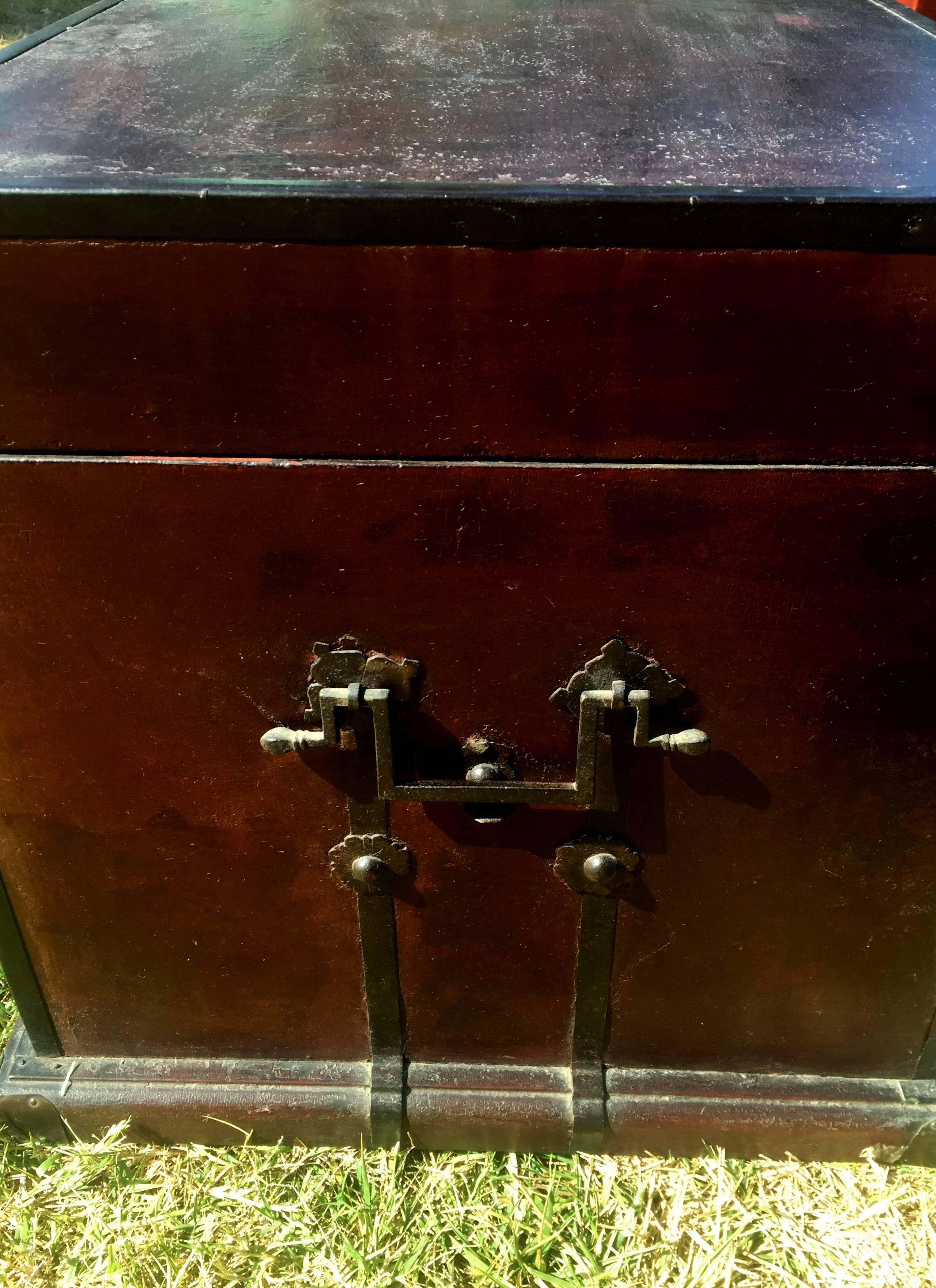 19th Century Antique Chinese Trunk, Blanket Chest with Original Interior and Hardware