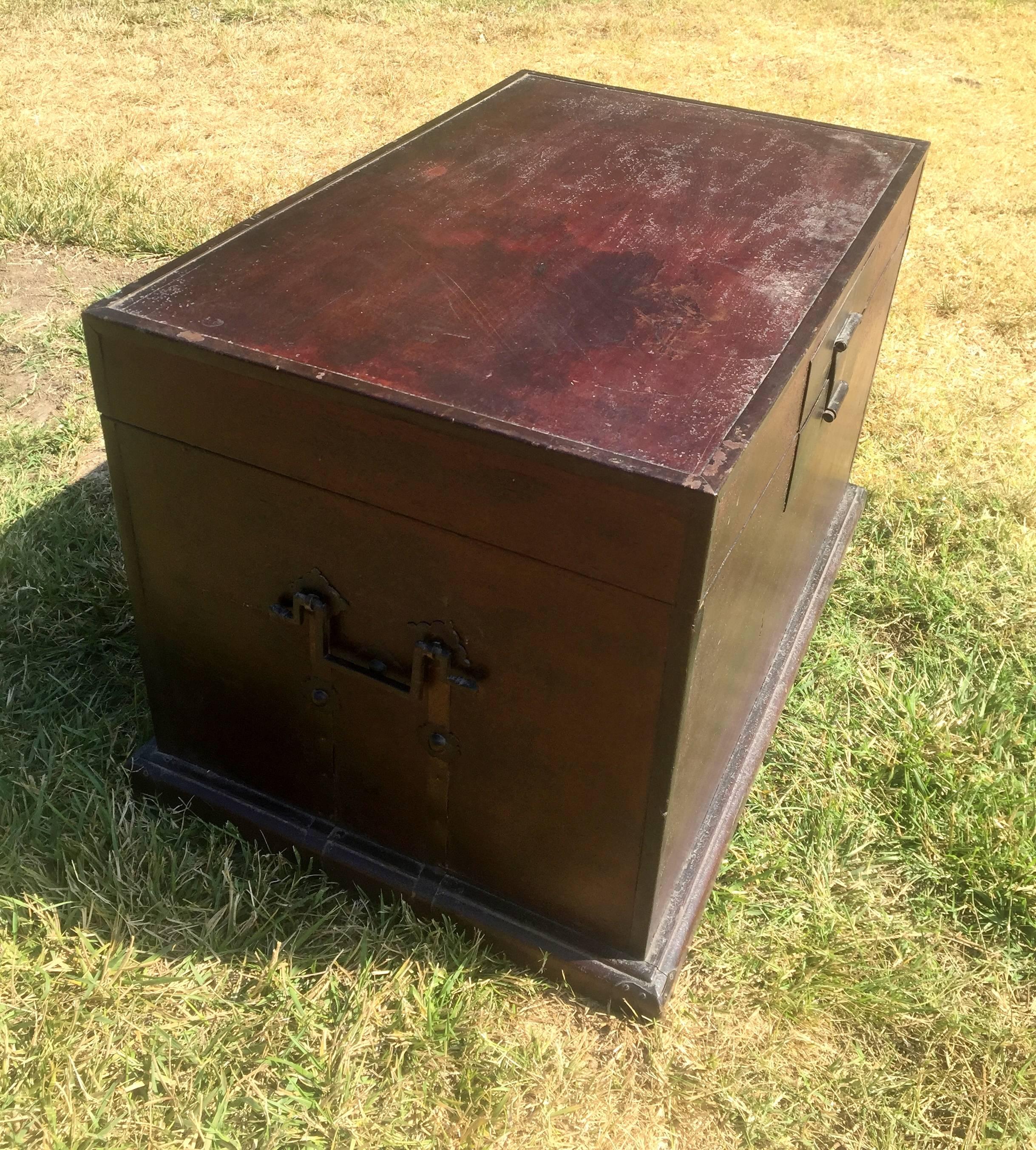 Antique Chinese Trunk, Blanket Chest with Original Interior and Hardware 1