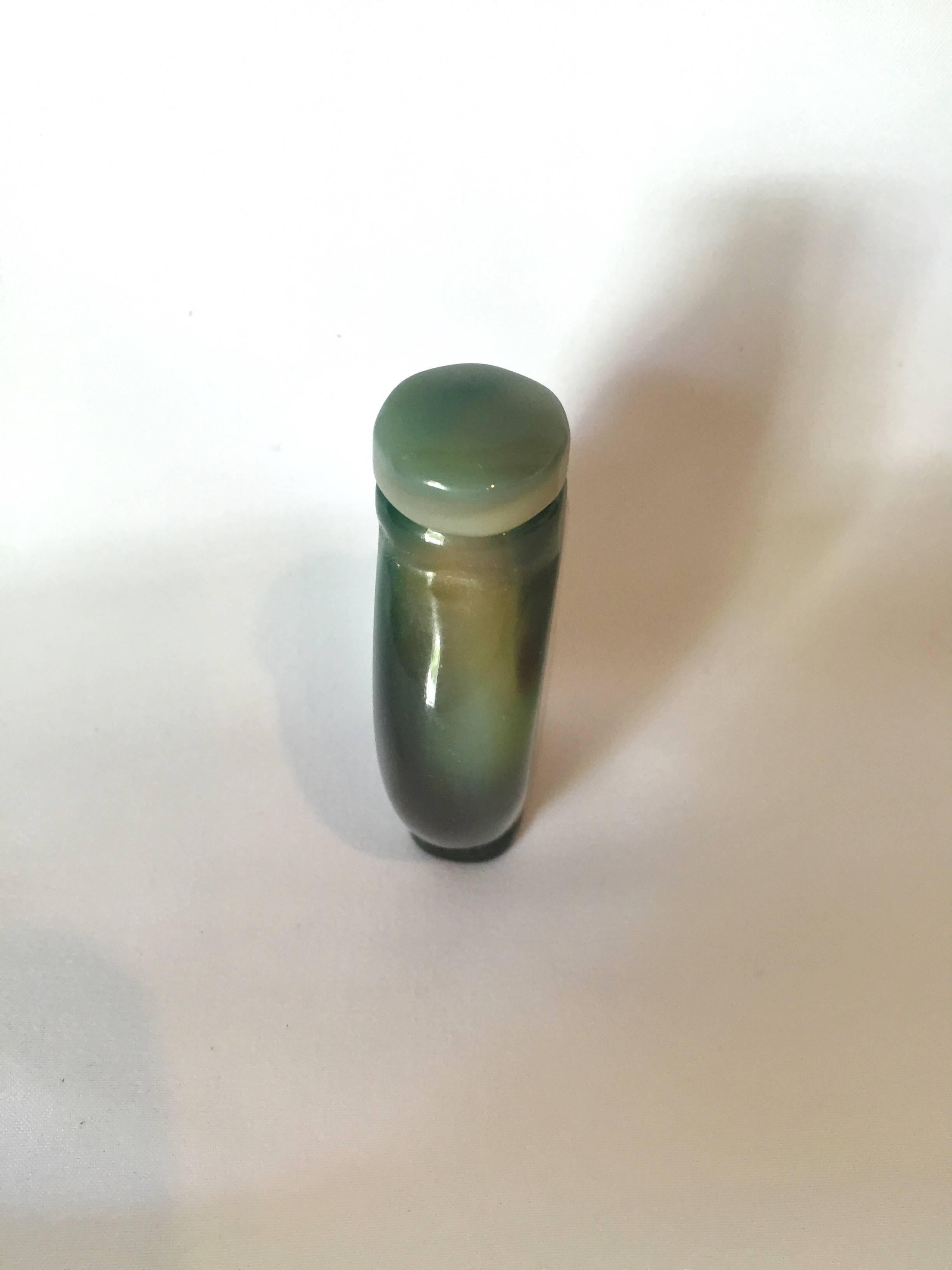 Hand-Crafted Green Agate Snuff Bottle