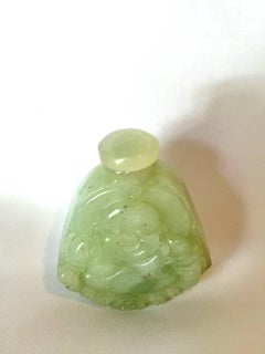 Green Jade Style, Serpentine Snuff Bottle Happy Buddha