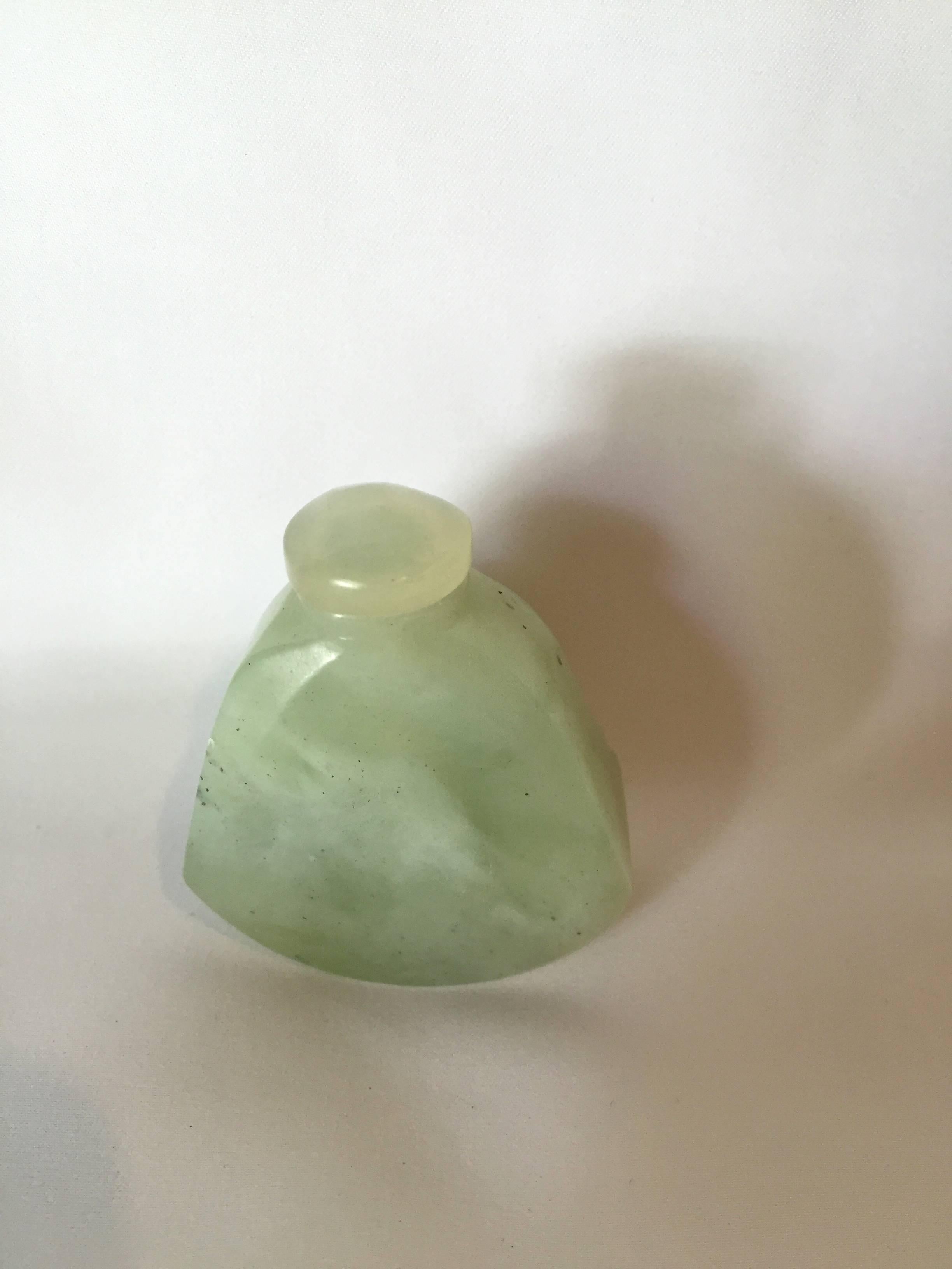 20th Century Green Jade Style, Serpentine Snuff Bottle Happy Buddha