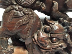 Pair Antique Carved Foo Dog Wood Blocks
