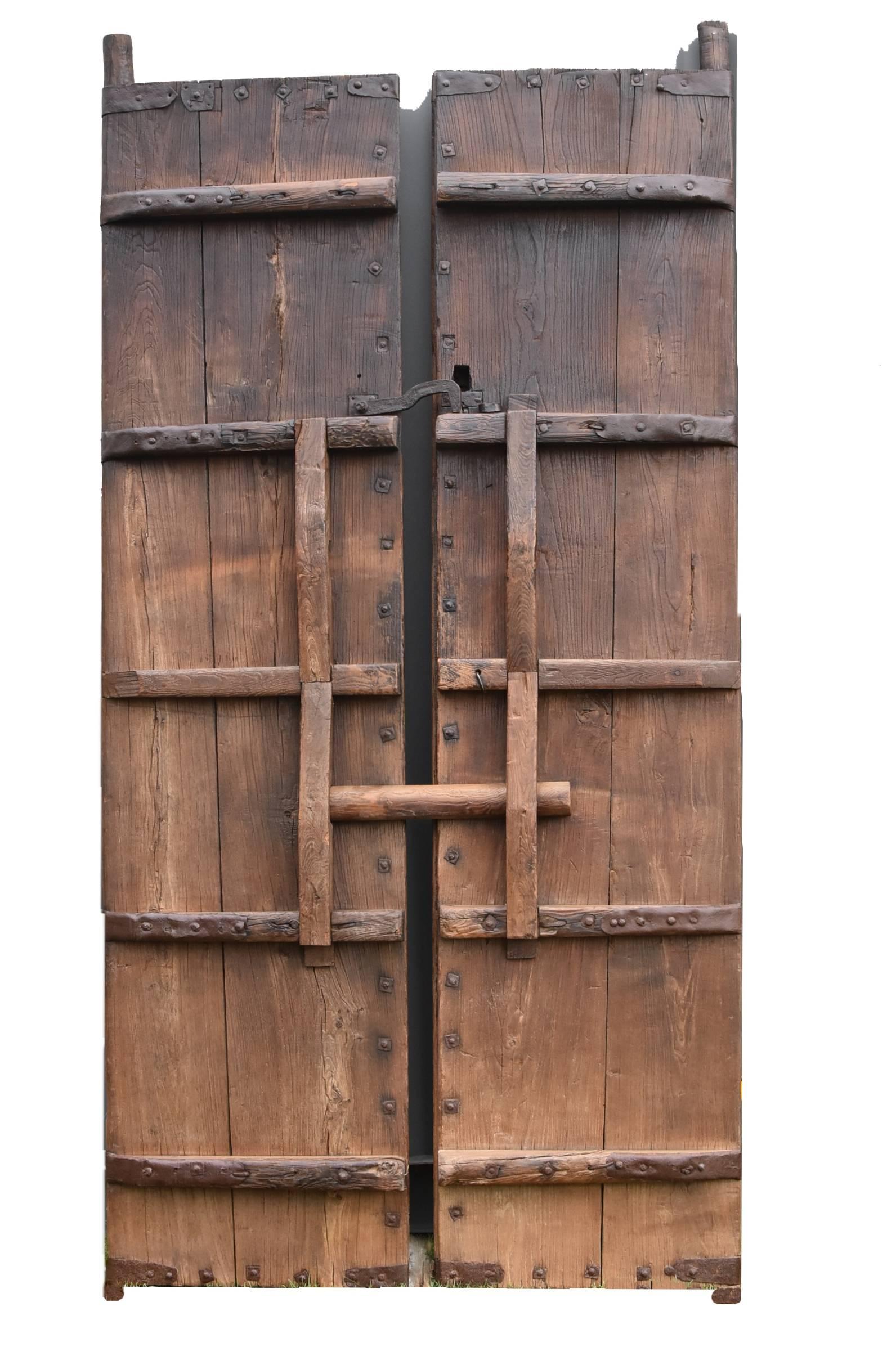 Antique Wooden Doors with Ironwork, Substantial, Chinese Rustic 1