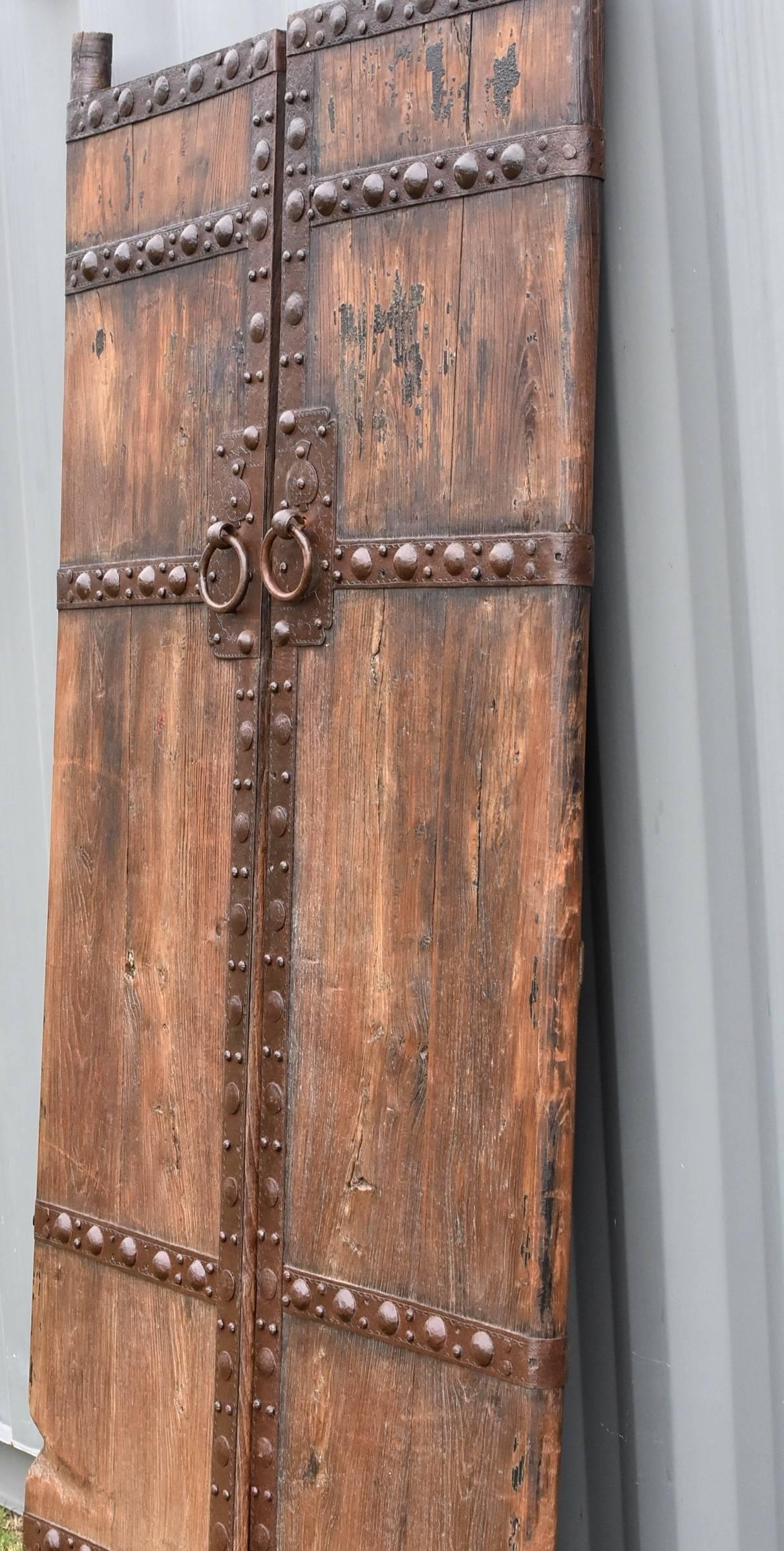 Antique Wooden Doors with Ironwork, Substantial, Chinese Rustic  In Good Condition In Somis, CA