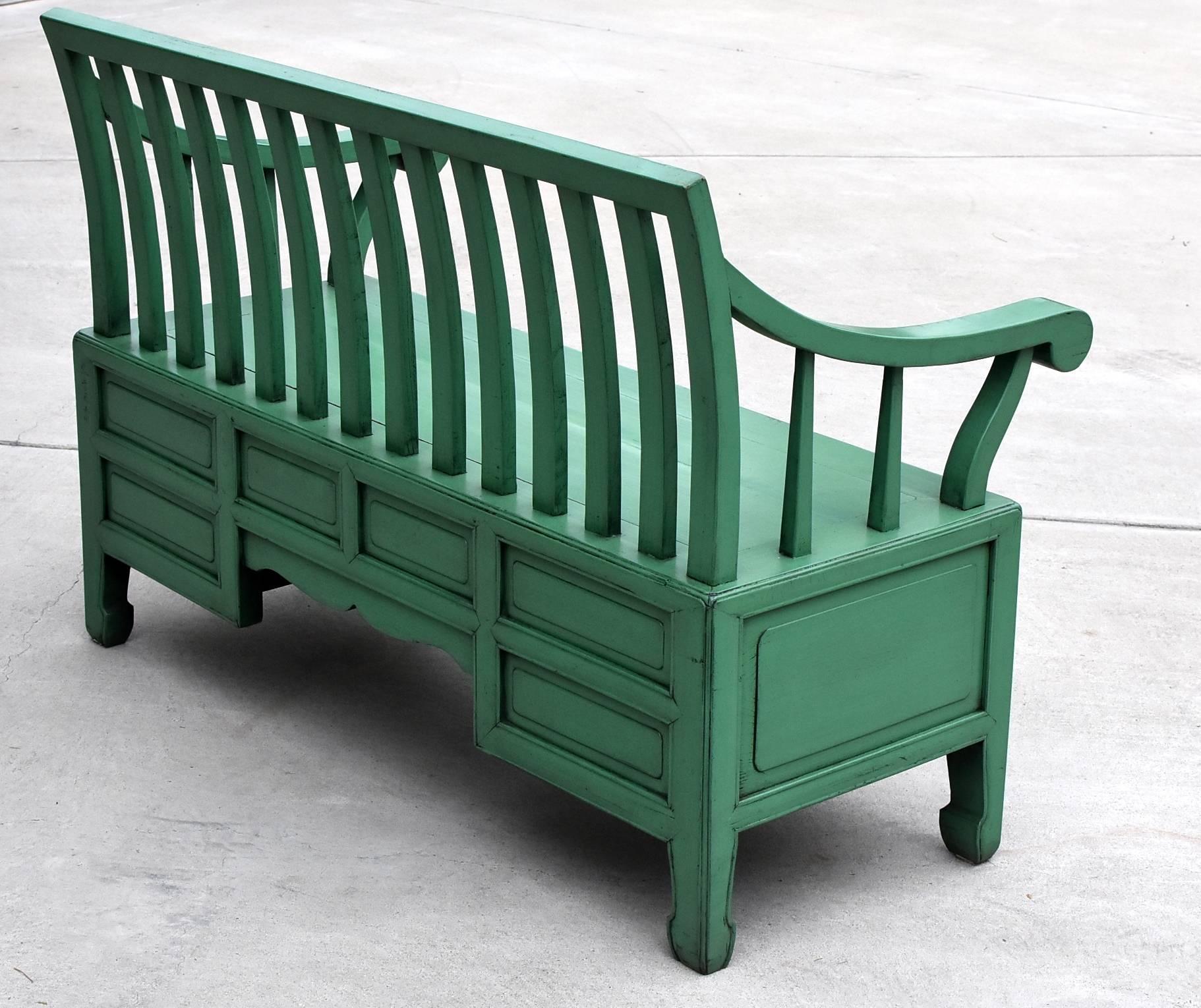 Chinese Green Asian Bench Settee