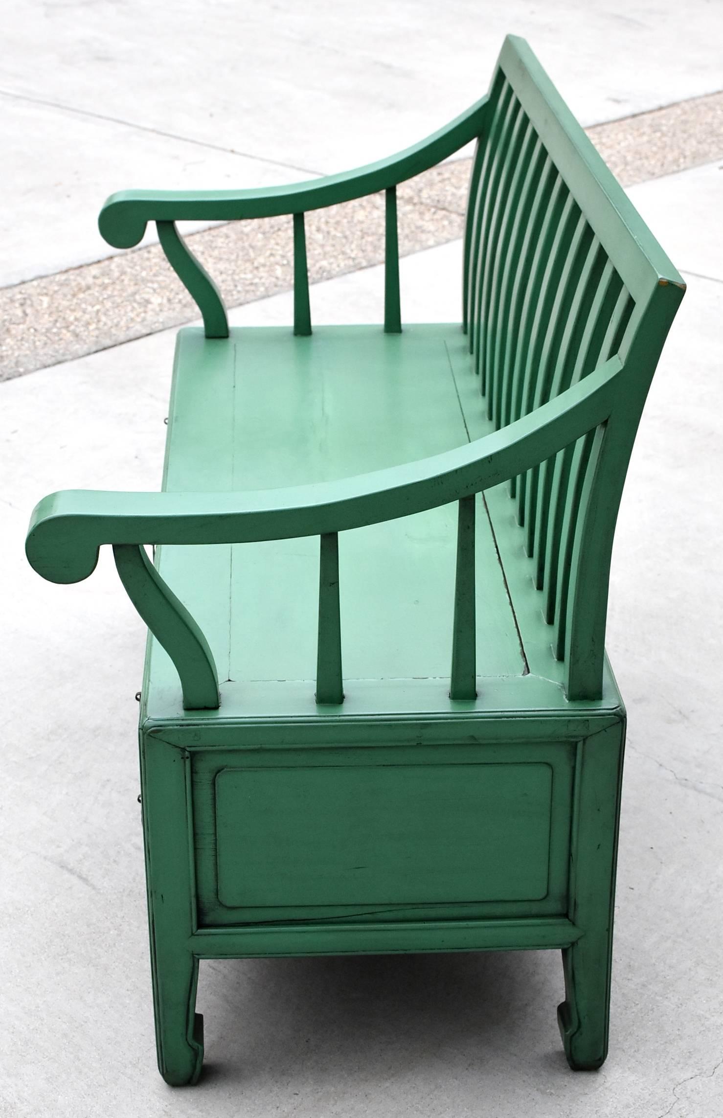 Hand-Painted Green Asian Bench Settee