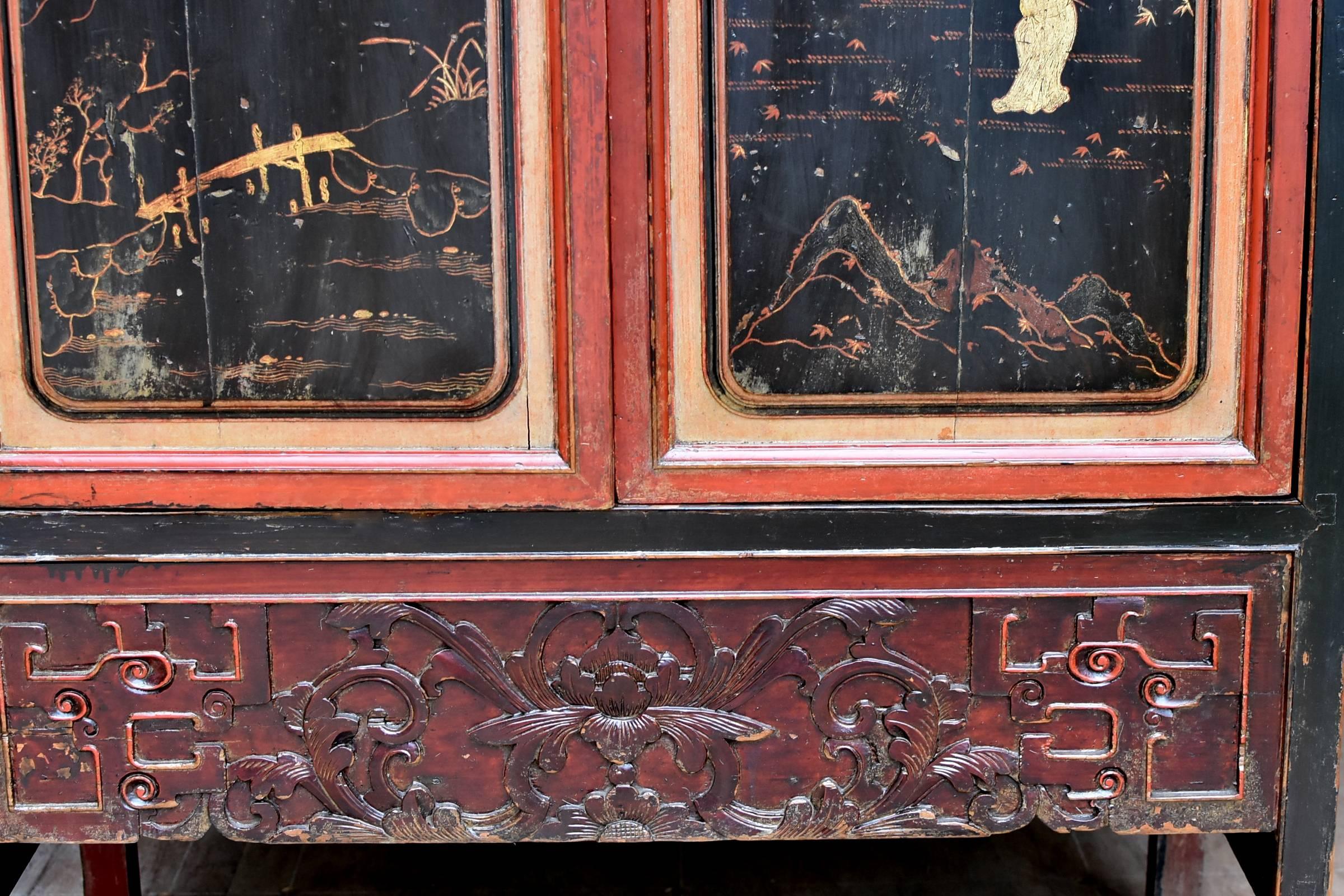 19th Century Chinese Antique Cabinet Gilded Hand Painted