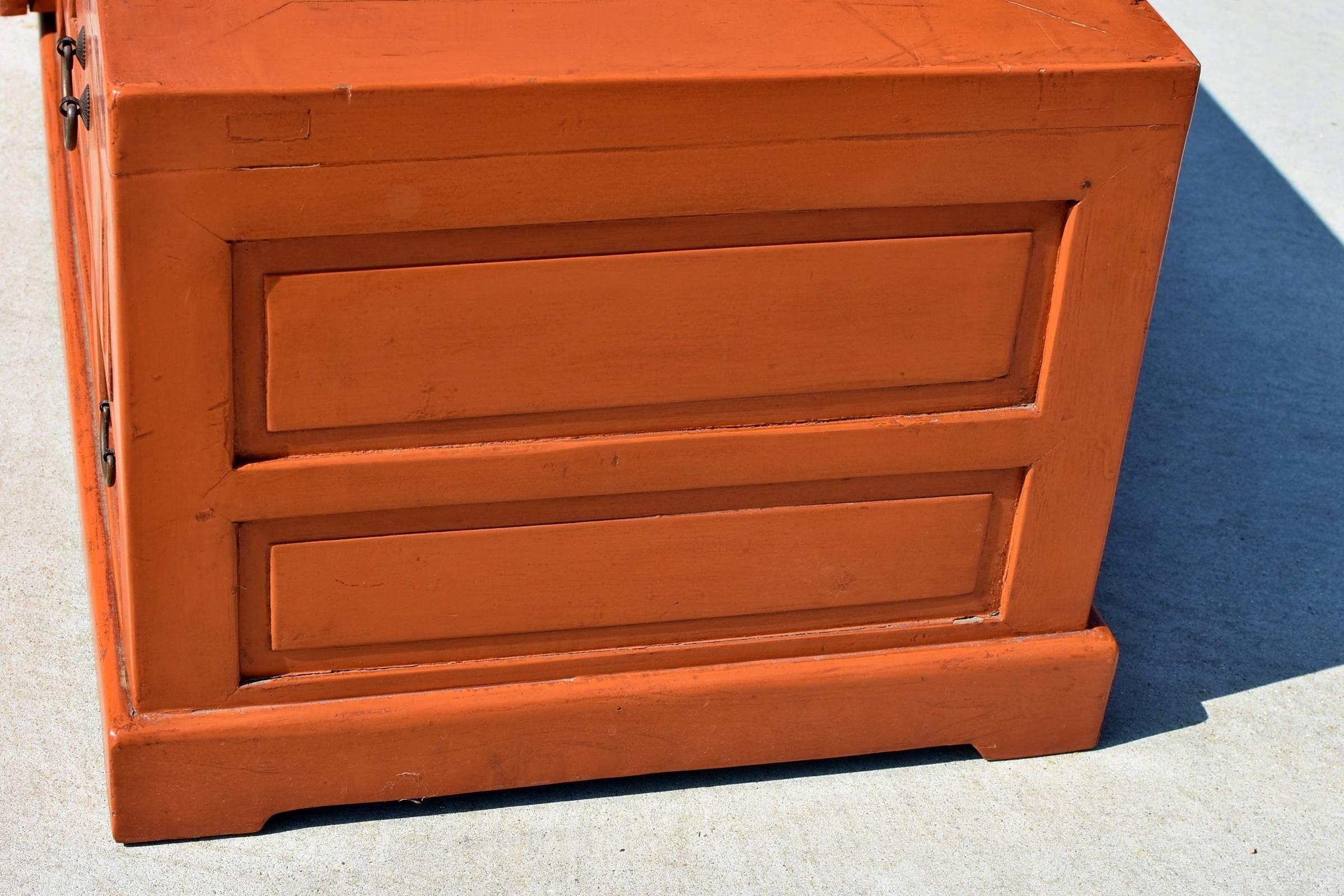 Orange Asian Low Chest TV Stand Solid wood In Good Condition In Somis, CA