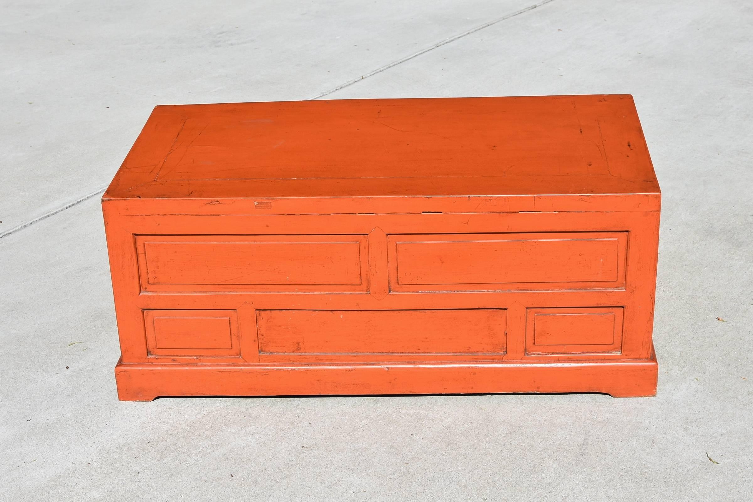 20th Century Orange Asian Low Chest TV Stand Solid wood